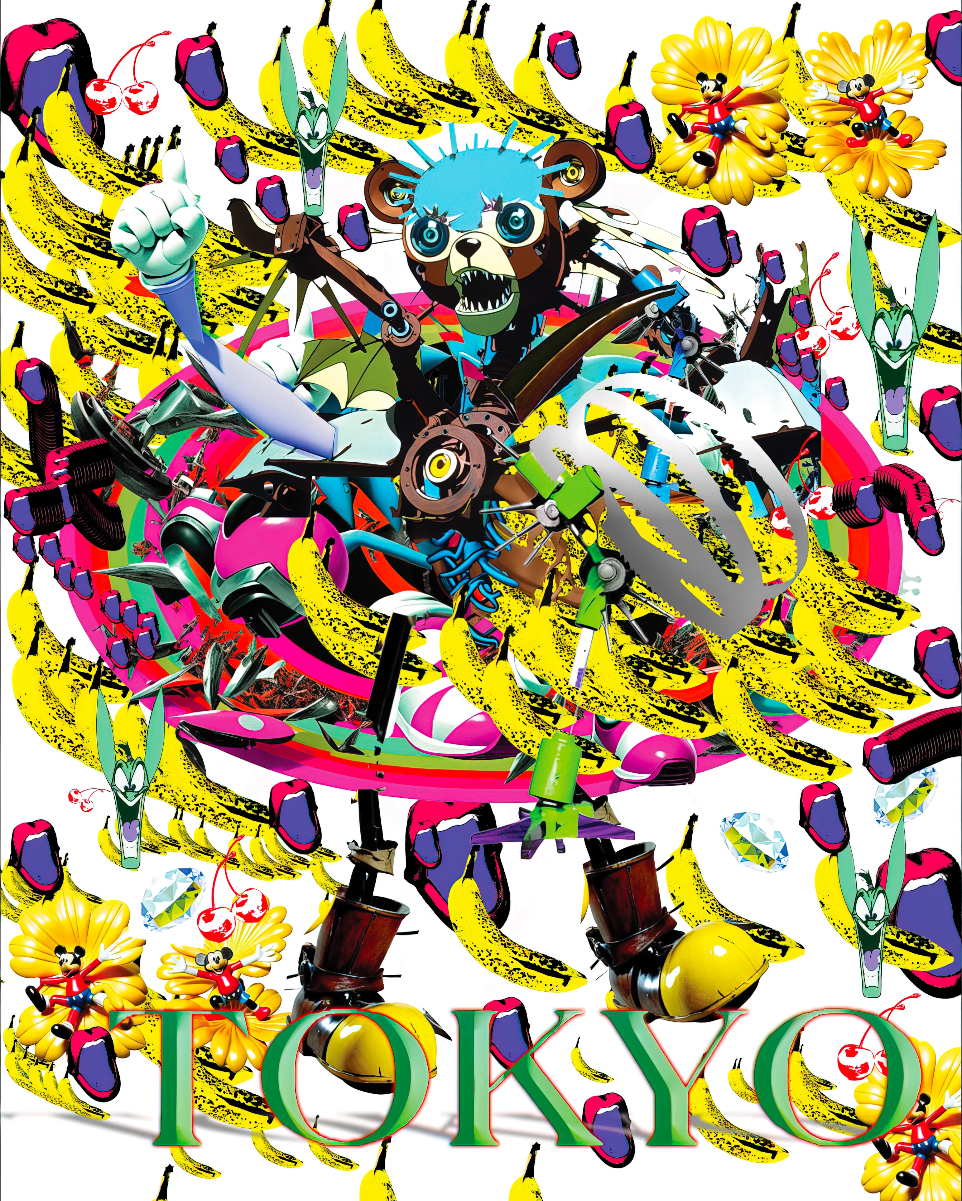 kicking off the year 2024 with an artwork that embodies the spirit i'll be carrying from here on out. a vibrant collage made using assets from my generative art collection and recent a.i expiraments. a freestyle, made in photoshop.