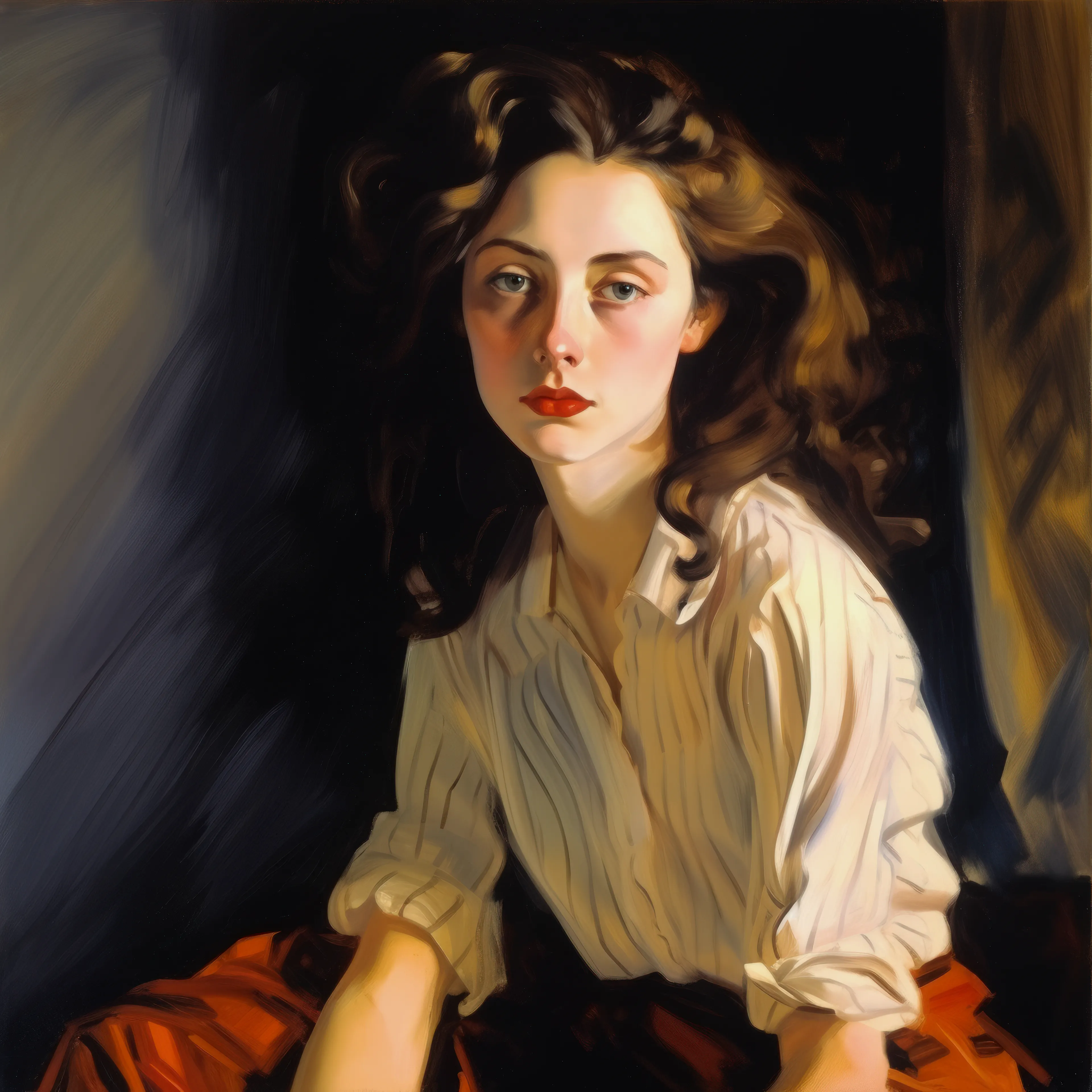 "Artists as Muse" is a reflection on the interplay between creation and creator, reality and imagination, and an exploration of the role of women in art history. In this series, I employ AI as a creative collaborator to “paint” vivid self-portraits of imagined female artists from different eras, at different points in their careers, each with their own unique artistic style.

Rather being the subject of the male gaze, these women artists are their own muse. These portraits are a gateway into alternate art histories, a contemplation of the multifaceted nature of self, and an exploration of the standards of beauty and femininity embedded within capitalist paradigms. 

Art history is not a monolithic entity, but a tapestry woven from countless threads. This series seeks to expand our understanding of this tapestry by inviting us to envision what could have been.