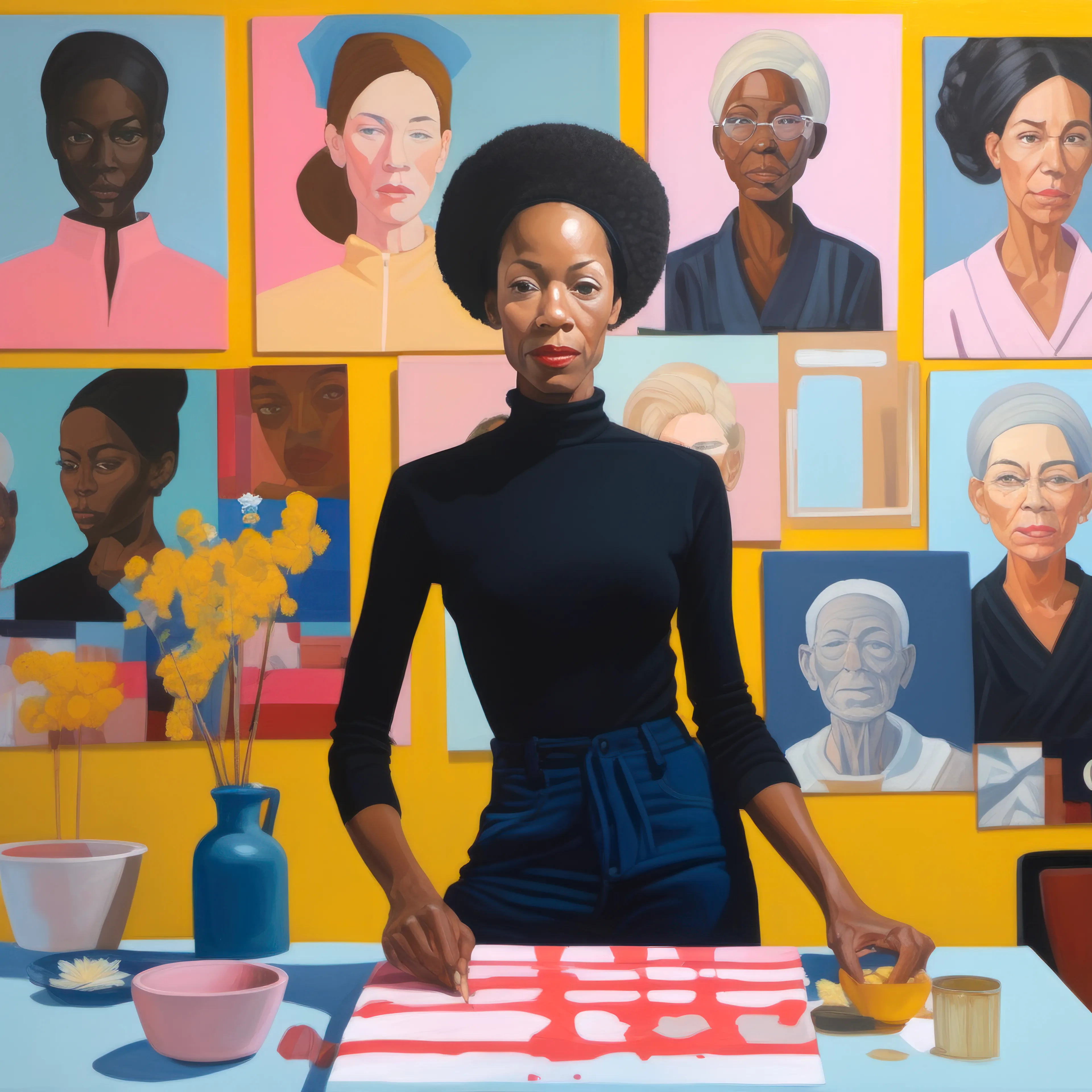 "Artists as Muse" is a reflection on the interplay between creation and creator, reality and imagination, and an exploration of the role of women in art history. In this series, I employ AI as a creative collaborator to “paint” vivid self-portraits of imagined female artists from different eras, at different points in their careers, each with their own unique artistic style.

Rather being the subject of the male gaze, these women artists are their own muse. These portraits are a gateway into alternate art histories, a contemplation of the multifaceted nature of self, and an exploration of the standards of beauty and femininity embedded within capitalist paradigms. 

Art history is not a monolithic entity, but a tapestry woven from countless threads. This series seeks to expand our understanding of this tapestry by inviting us to envision what could have been.
