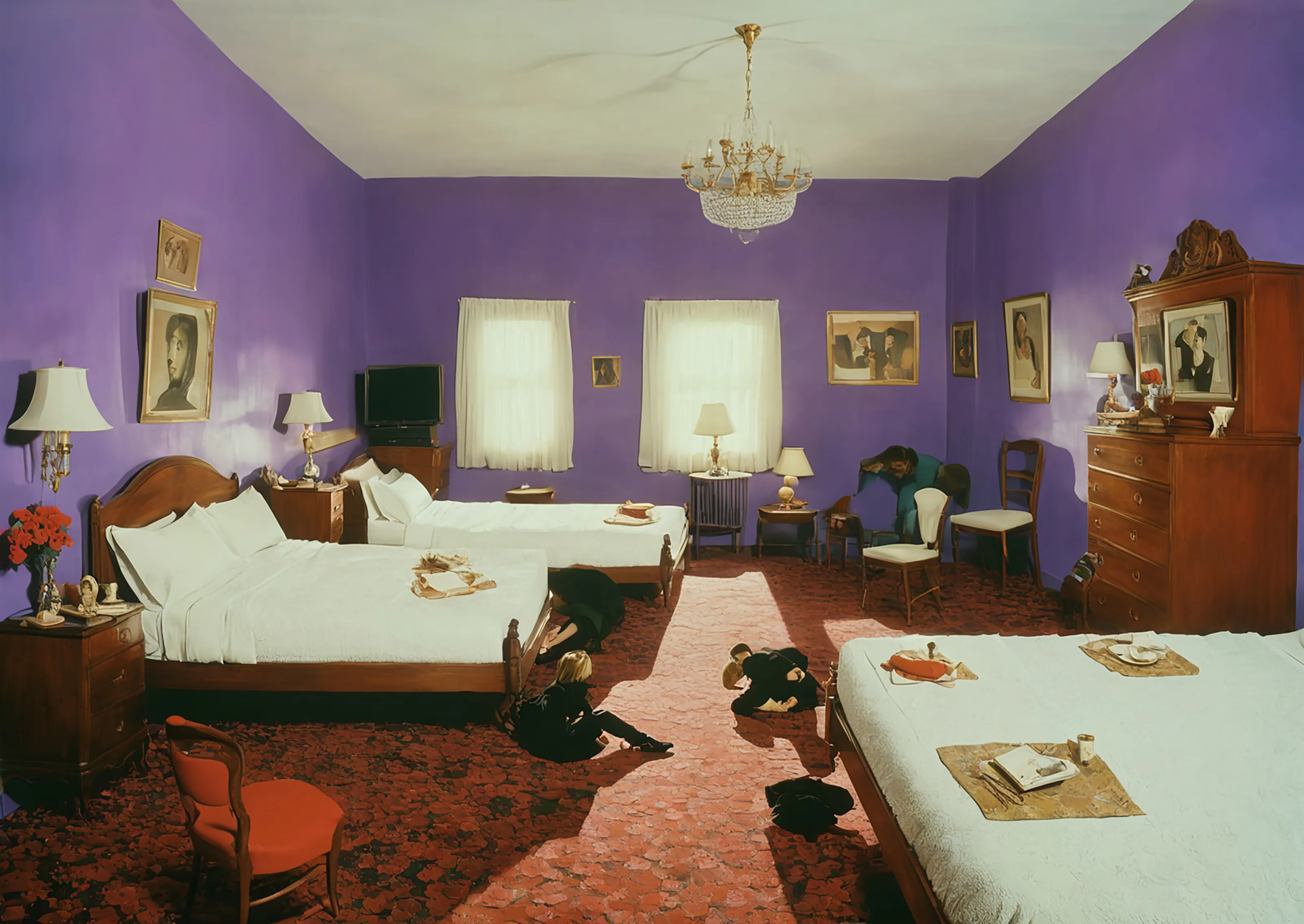 Behind every room lies a different world only connected to the same reality by the dim lights of the hotel floor.