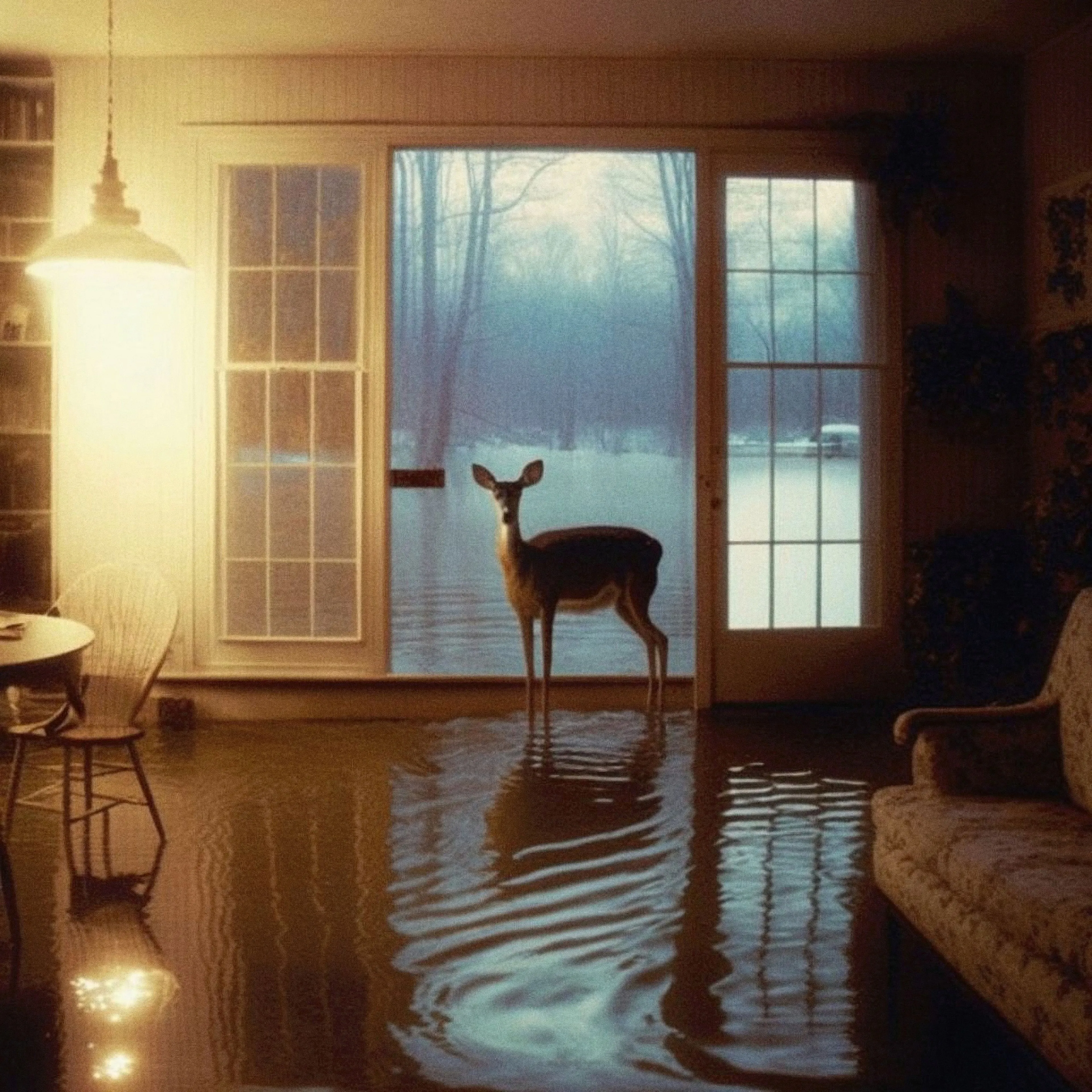 Once, during a flood, a deer came into my house to warm up.