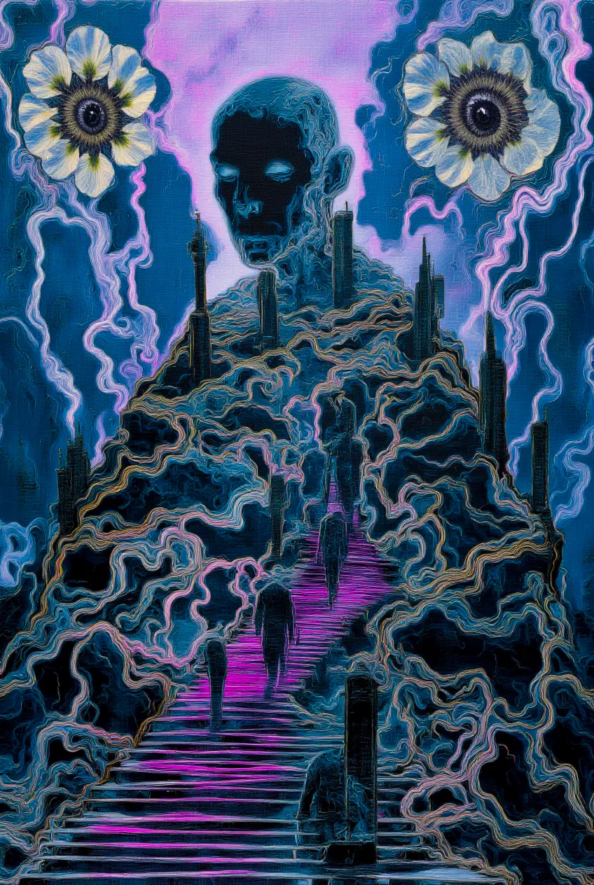 What do you become when your world collapses? TRANSDIMENSIONAL TRIPPERS is 500 answers: characters caught between states, solid forms becoming liquid consciousness, reality bending around those brave enough to transform. Every piece is a mirror. Step through the portal. The collection comments on crypto speculation, social media toxicity, and the search for meaning, rendered in MLOW's drippy digital alchemy aesthetic.