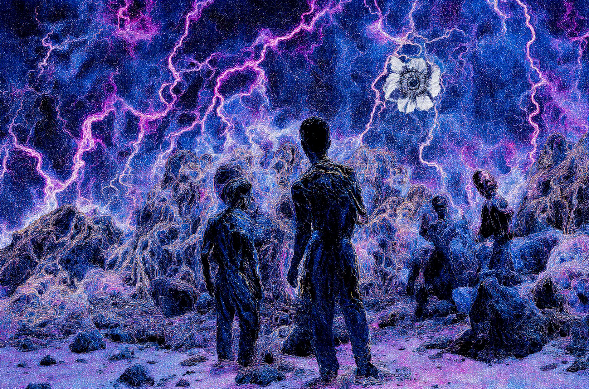 What do you become when your world collapses? TRANSDIMENSIONAL TRIPPERS is 500 answers: characters caught between states, solid forms becoming liquid consciousness, reality bending around those brave enough to transform. Every piece is a mirror. Step through the portal. The collection comments on crypto speculation, social media toxicity, and the search for meaning, rendered in MLOW's drippy digital alchemy aesthetic.