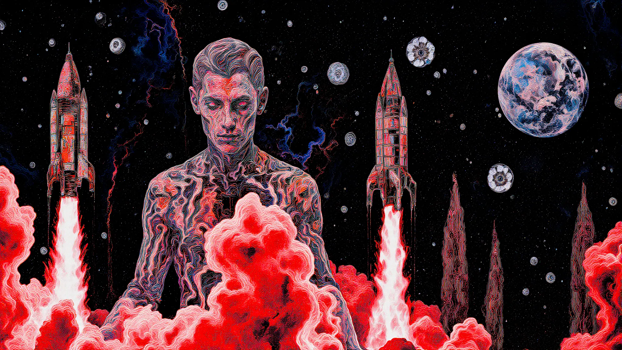 What do you become when your world collapses? TRANSDIMENSIONAL TRIPPERS is 500 answers: characters caught between states, solid forms becoming liquid consciousness, reality bending around those brave enough to transform. Every piece is a mirror. Step through the portal. The collection comments on crypto speculation, social media toxicity, and the search for meaning, rendered in MLOW's drippy digital alchemy aesthetic.