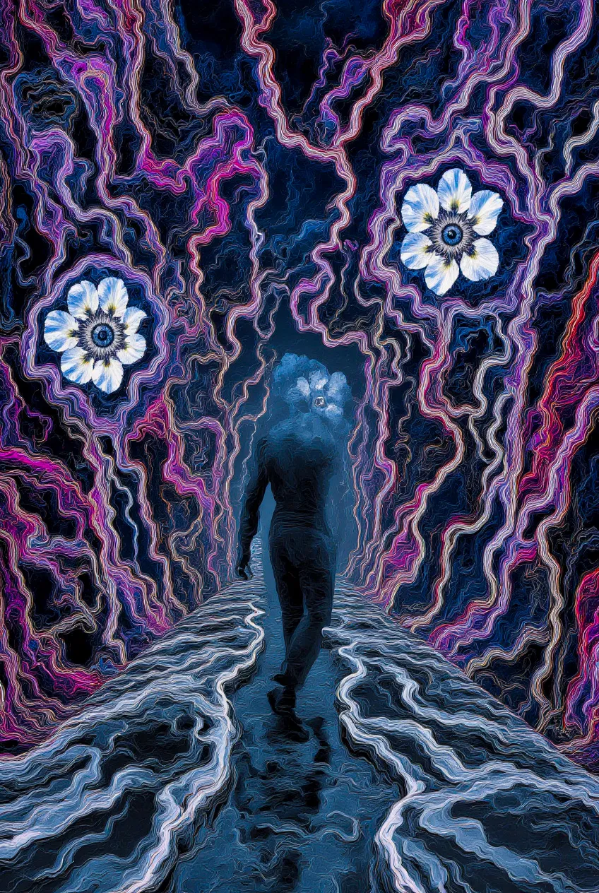 What do you become when your world collapses? TRANSDIMENSIONAL TRIPPERS is 500 answers: characters caught between states, solid forms becoming liquid consciousness, reality bending around those brave enough to transform. Every piece is a mirror. Step through the portal. The collection comments on crypto speculation, social media toxicity, and the search for meaning, rendered in MLOW's drippy digital alchemy aesthetic.