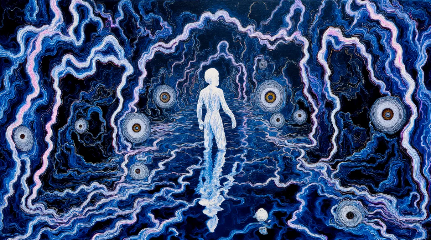 What do you become when your world collapses? TRANSDIMENSIONAL TRIPPERS is 500 answers: characters caught between states, solid forms becoming liquid consciousness, reality bending around those brave enough to transform. Every piece is a mirror. Step through the portal. The collection comments on crypto speculation, social media toxicity, and the search for meaning, rendered in MLOW's drippy digital alchemy aesthetic.