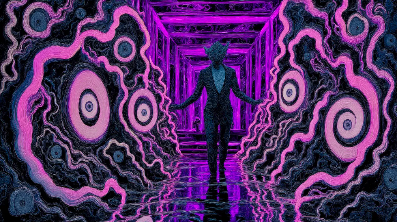 What do you become when your world collapses? TRANSDIMENSIONAL TRIPPERS is 500 answers: characters caught between states, solid forms becoming liquid consciousness, reality bending around those brave enough to transform. Every piece is a mirror. Step through the portal. The collection comments on crypto speculation, social media toxicity, and the search for meaning, rendered in MLOW's drippy digital alchemy aesthetic.