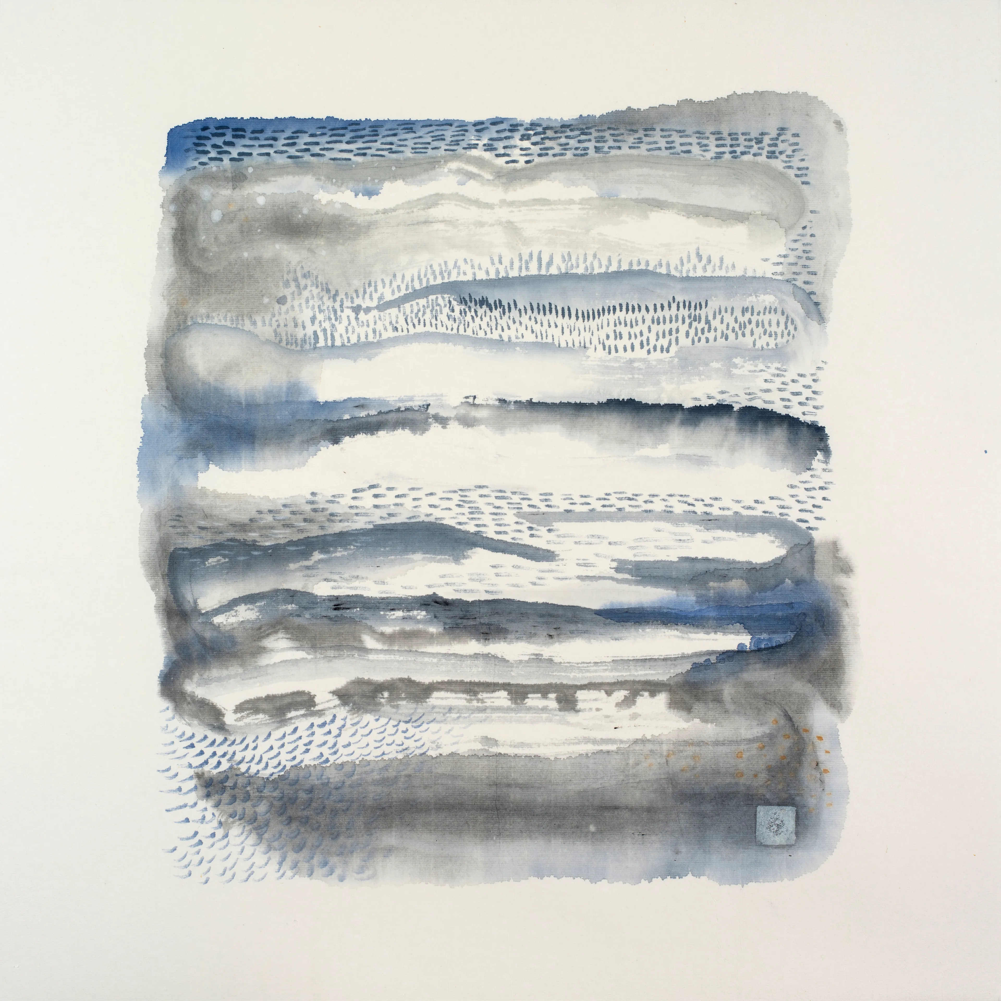 Wanderer in an Ocean of Mist

Professor Dong Ya’s review of Liminal Space (extract)
 
“Georgina’s series of works express the integration of time and space. It is difficult to draw great mountains and rivers with limited ink. Georgina’s painting strokes, in which ink and water are blended together, are vivid and lively, simultaneously dry and wet. Her ethereal and flowing compositions from the scatter perspective with the eye of her heart is the spirit of Chinese ink and water with the form of Western modern constructivism.
 
The internalised emotions of the human mind can interact with external objects and can be translated in the form of paintings through the externalisation of the human heart. The focus of her paintings lies in this philosophy, like that of the moon in the water and the image in the mirror. This is the sublime out of the painting, which is liminal.”

5440 x 5440
5MB