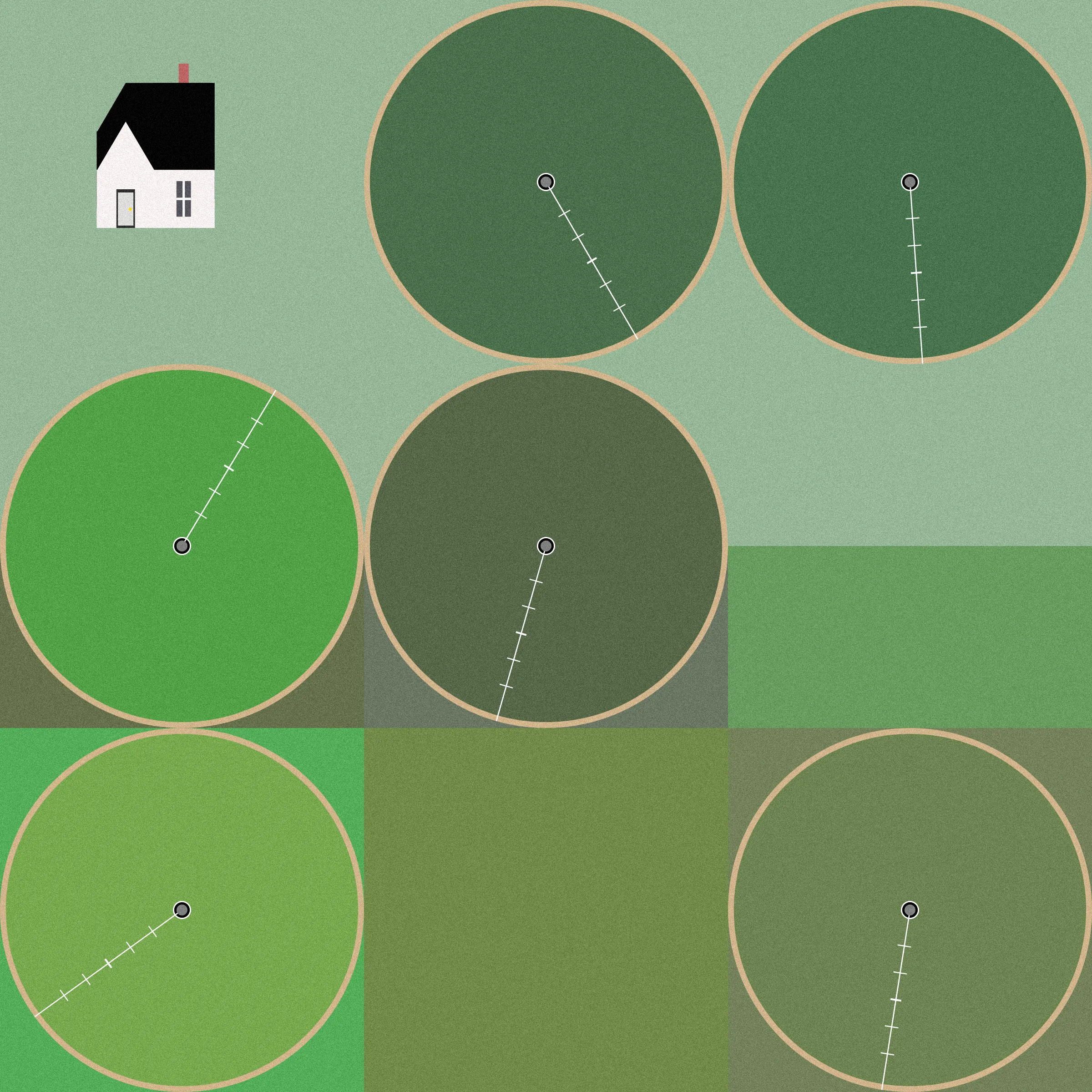 Theoretical Townships explores the tension between flatness and depth within aerial representations of landscape. The title references a well-known diagram, created in 1785, illustrating the method for numbering sections of a standard township survey. Mirroring the structure of this diagram, each output from Theoretical Townships is subdivided into a grid of sections, ranging from one to thirty-six. In addition to incorporating landscape elements, such as pivot irrigators, roads, and buildings, the code also overlays large blocks of color, which create associations with two-dimensional quilting patterns. Through this representational conflation of flatness and depth, the project reveals an inherent conflict between landscape and the grid: the former being an irregular, topographic continuum, and the latter operating as an abstract, geometrical device for measurement and control. Embedded within the tension between landscape and the grid is a complex set of relations regarding the history and politics of territorial expansion.