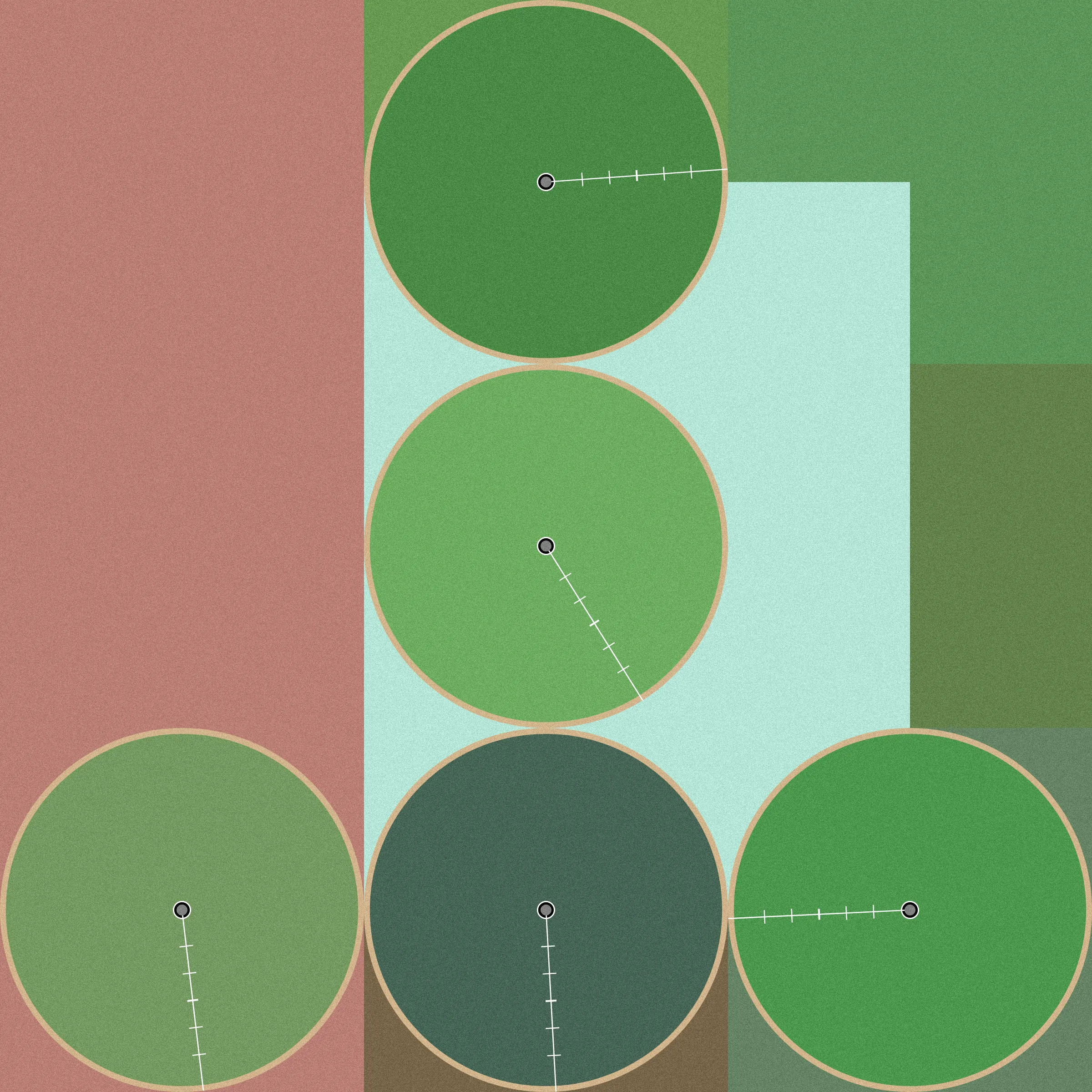 Theoretical Townships explores the tension between flatness and depth within aerial representations of landscape. The title references a well-known diagram, created in 1785, illustrating the method for numbering sections of a standard township survey. Mirroring the structure of this diagram, each output from Theoretical Townships is subdivided into a grid of sections, ranging from one to thirty-six. In addition to incorporating landscape elements, such as pivot irrigators, roads, and buildings, the code also overlays large blocks of color, which create associations with two-dimensional quilting patterns. Through this representational conflation of flatness and depth, the project reveals an inherent conflict between landscape and the grid: the former being an irregular, topographic continuum, and the latter operating as an abstract, geometrical device for measurement and control. Embedded within the tension between landscape and the grid is a complex set of relations regarding the history and politics of territorial expansion.