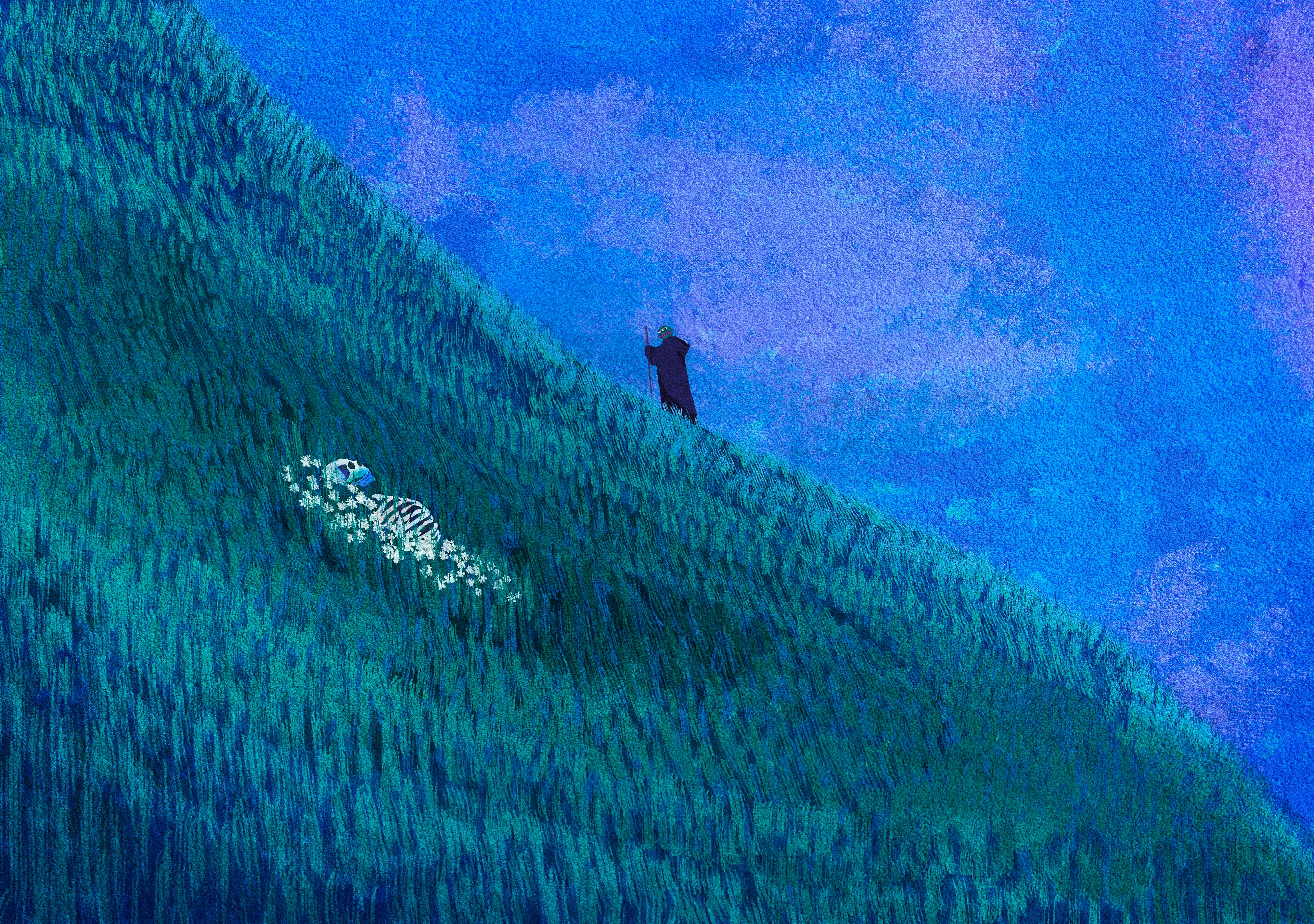 As the path turns upward, we pause to contemplate what’s left behind—fragments of a shared life, distant yet near. Each step lifts us, the past no longer an anchor but a quiet echo of love guiding us forward.