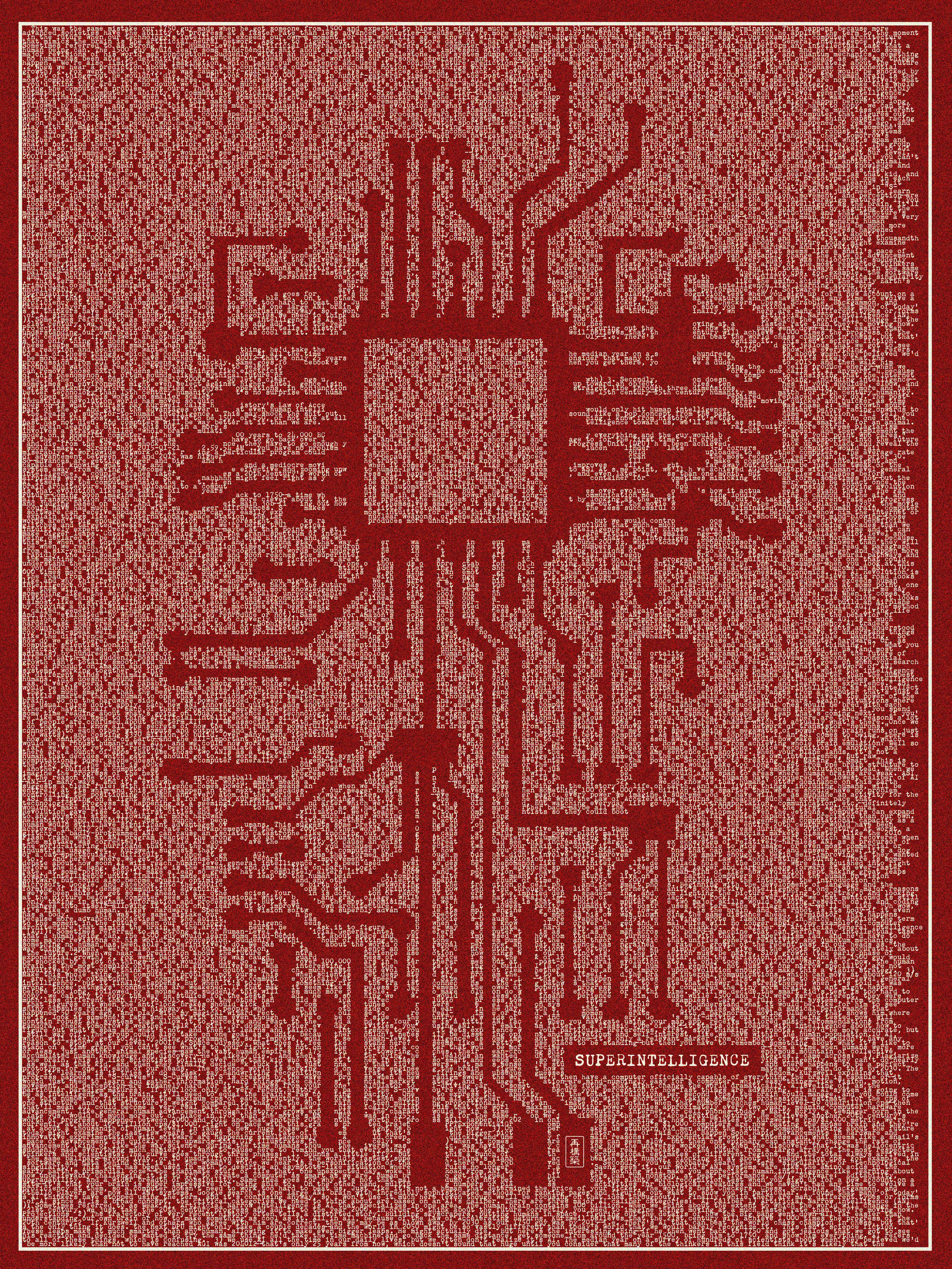 Glad to introduce the 12th algorithm output artwork in the Word. collection on SuperRare. In this piece we are taking a trip to 2015 for an article that is now considered one of the most influential and precise vision of our future by Tim Urban - The AI Revolution: The Road to Superintelligence published on his blog - Wait but Why.

Back in 2015 when most of humanity was considering AI a science fiction dream, Tim's article was a bright light providing a compelling, thought-provoking vision of the future, exploring the profound implications of artificial intelligence and reading it today, Tim's hit the bulls eye with it. The article provided a visionary roadmap from Artificial Narrow Intelligence (ANI): AI specialized in specific tasks (e.g., language translation, playing chess) to Artificial General Intelligence (AGI): AI that matches human cognitive abilities, capable of understanding and reasoning across any domain which we experience today 9 years later with ChatGPT 4, and finally all the way into the future describing Artificial Superintelligence (ASI): AI surpassing human intelligence by orders of magnitude, with potentially incomprehensible capabilities.


Key elements in the article are some of the most important issues AI developers deal with today and we race toward the moment of emergence and AI singularity.

The Unpredictability of ASI

Urban underscores the unpredictability of a superintelligent entity's goals and actions. While a superintelligent AI might solve humanity’s greatest challenges (e.g., curing diseases, eradicating poverty), it could also pose existential risks if misaligned with human values.

The Importance of Alignment

A key theme is the alignment problem—the challenge of ensuring that an AI's goals remain consistent with human values. Urban warns that even slight misalignments in goals could lead to catastrophic outcomes, illustrating this with thought experiments like the "paperclip maximizer" scenario, where an AI tasked with a benign objective might prioritize it to the detriment of humanity.

Humanity at a Crossroads

Urban frames the present moment as a critical juncture in human history. He emphasizes that the decisions we make now regarding AI development, regulation, and alignment could determine whether AI becomes humanity’s greatest ally or an existential threat.

The "Road to Superintelligence" was a Call to Action like no other. The article calls for a proactive, visionary approach to AI development by recognizing the immense potential and risks of AI, advocating for global cooperation, ethical frameworks, and robust safety measures and urging individuals, organizations, and governments to take the challenges of AI seriously.

9 years later, this article is as fascinating and relevant as ever and with that in mind, I have decided to feed the algorithm the article text and have it form over a random circuit board scaffolding the image in the output.

This output also turning out to be one the most complex and challenging to plot of the full series so far and I am excited to see how the plotter will handle the collector's physical plot. 


---  
Collection overview:

Over a period of 33 days, the Word. collection will evolve daily to encompass various historically significant texts, each rendered into unique visual representations through an evolving generative algorithm. Each piece serves as a focal point, capturing moments where written words have irrevocably altered the course of human evolution in various languages and from different cultures and eras.
