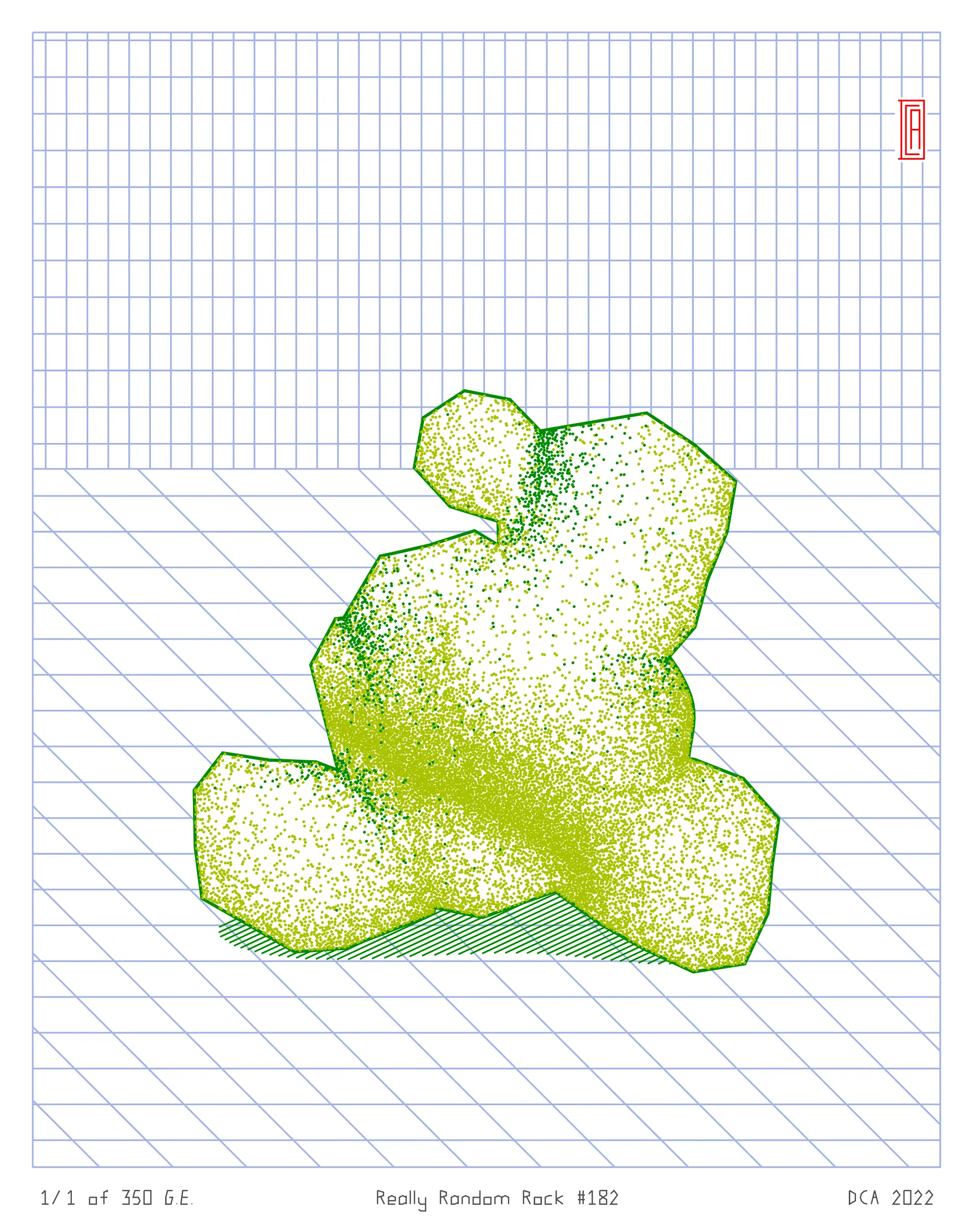 A project about nature and algorithm. It's easy to enjoy the randomness of a rock. Inspired by East Asian stone collecting, Really Random Rock brings a collection of 350 unique and unexpected viewing stones that generate from the random output of a hash string. Each rock is fully plottable and derives its form from a closed-loop shape expansion algorithm that makes countless calls to a random function. Through the very nature of randomness, resulting forms may occasionally resemble familiar things such as faces, animals, or landscapes. These results are purely coincidental and are celebrated as chance occurrences ...for this is the very essence of stone viewing and appreciation.
A plotting guide is available at the website above. ***Render times vary***