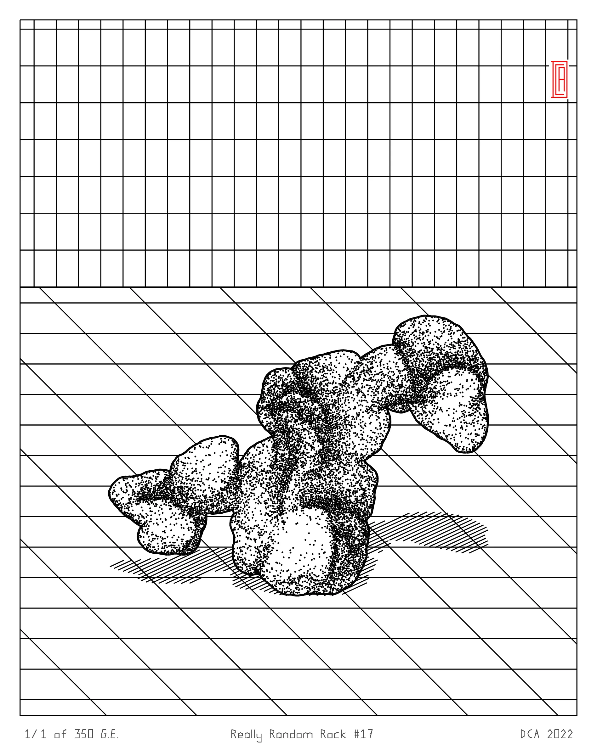 A project about nature and algorithm. It's easy to enjoy the randomness of a rock. Inspired by East Asian stone collecting, Really Random Rock brings a collection of 350 unique and unexpected viewing stones that generate from the random output of a hash string. Each rock is fully plottable and derives its form from a closed-loop shape expansion algorithm that makes countless calls to a random function. Through the very nature of randomness, resulting forms may occasionally resemble familiar things such as faces, animals, or landscapes. These results are purely coincidental and are celebrated as chance occurrences ...for this is the very essence of stone viewing and appreciation.
A plotting guide is available at the website above. ***Render times vary***