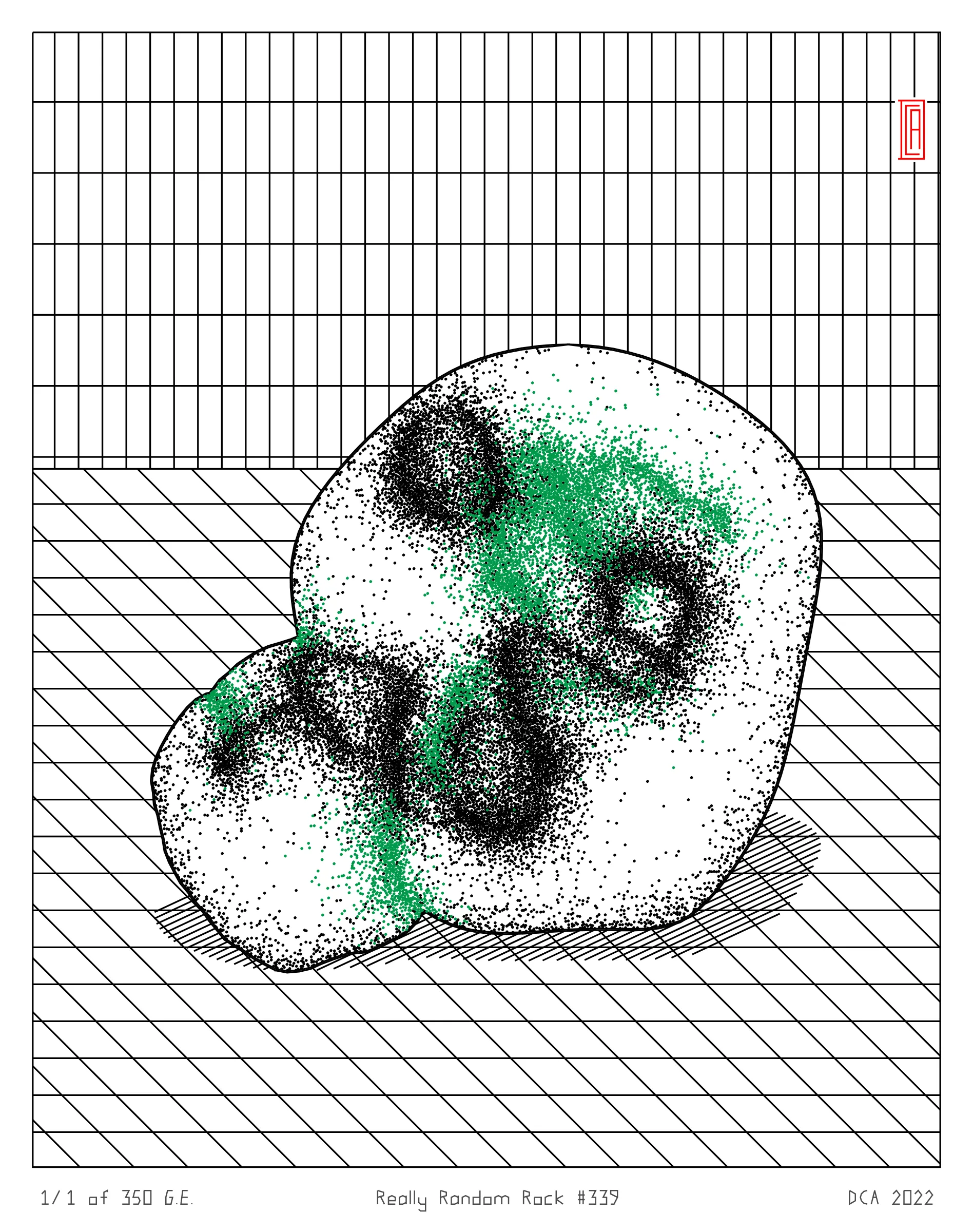 A project about nature and algorithm. It's easy to enjoy the randomness of a rock. Inspired by East Asian stone collecting, Really Random Rock brings a collection of 350 unique and unexpected viewing stones that generate from the random output of a hash string. Each rock is fully plottable and derives its form from a closed-loop shape expansion algorithm that makes countless calls to a random function. Through the very nature of randomness, resulting forms may occasionally resemble familiar things such as faces, animals, or landscapes. These results are purely coincidental and are celebrated as chance occurrences ...for this is the very essence of stone viewing and appreciation.
A plotting guide is available at the website above. ***Render times vary***