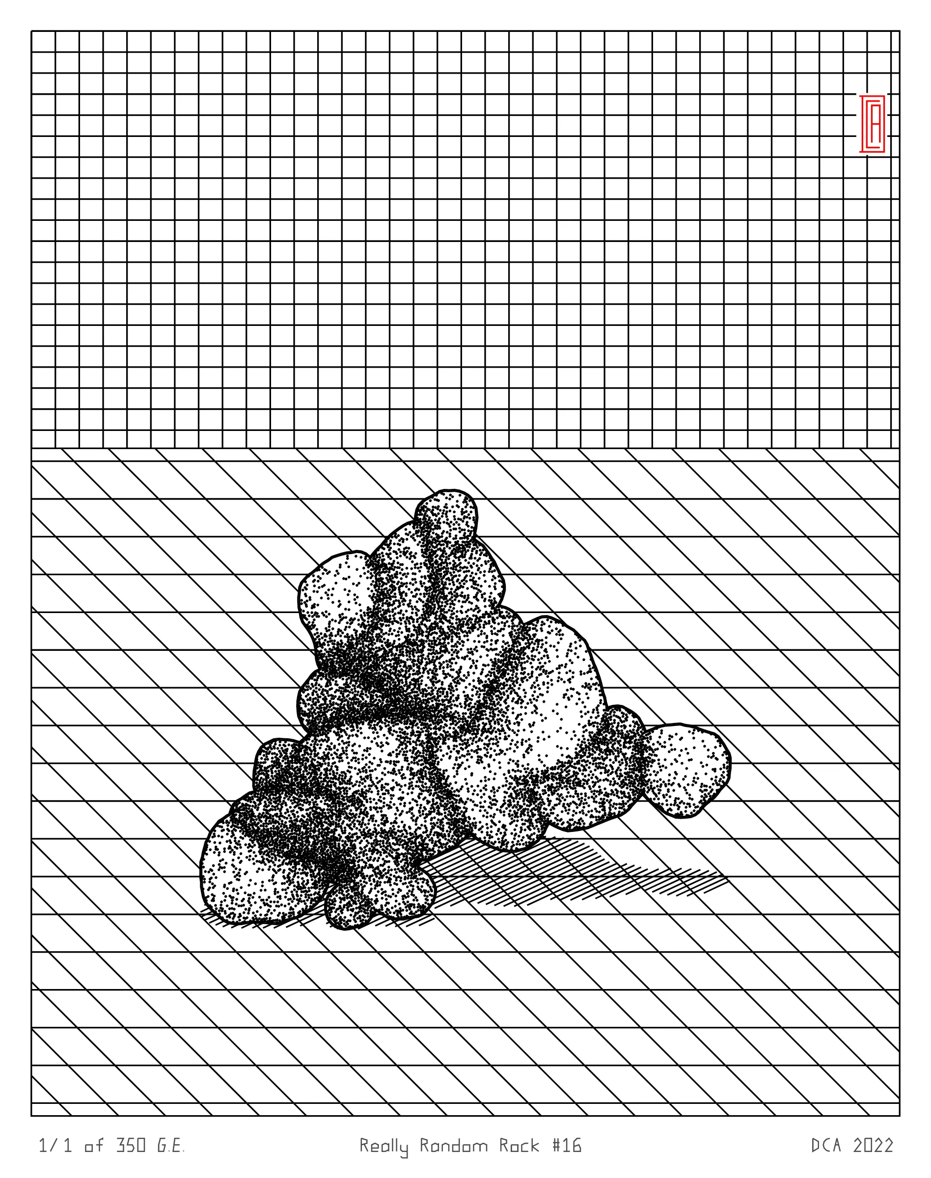 A project about nature and algorithm. It's easy to enjoy the randomness of a rock. Inspired by East Asian stone collecting, Really Random Rock brings a collection of 350 unique and unexpected viewing stones that generate from the random output of a hash string. Each rock is fully plottable and derives its form from a closed-loop shape expansion algorithm that makes countless calls to a random function. Through the very nature of randomness, resulting forms may occasionally resemble familiar things such as faces, animals, or landscapes. These results are purely coincidental and are celebrated as chance occurrences ...for this is the very essence of stone viewing and appreciation.
A plotting guide is available at the website above. ***Render times vary***