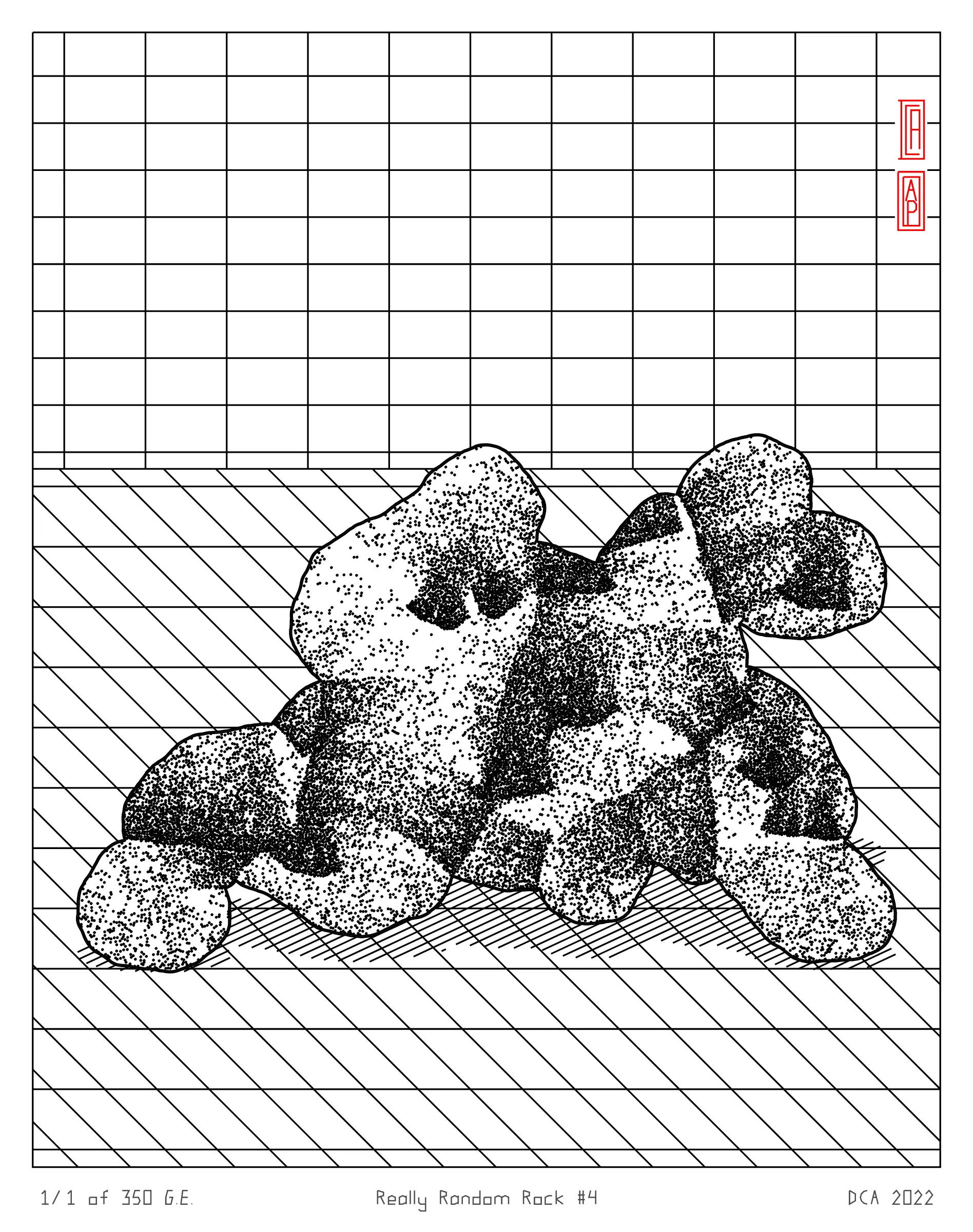 A project about nature and algorithm. It's easy to enjoy the randomness of a rock. Inspired by East Asian stone collecting, Really Random Rock brings a collection of 350 unique and unexpected viewing stones that generate from the random output of a hash string. Each rock is fully plottable and derives its form from a closed-loop shape expansion algorithm that makes countless calls to a random function. Through the very nature of randomness, resulting forms may occasionally resemble familiar things such as faces, animals, or landscapes. These results are purely coincidental and are celebrated as chance occurrences ...for this is the very essence of stone viewing and appreciation.
A plotting guide is available at the website above. ***Render times vary***