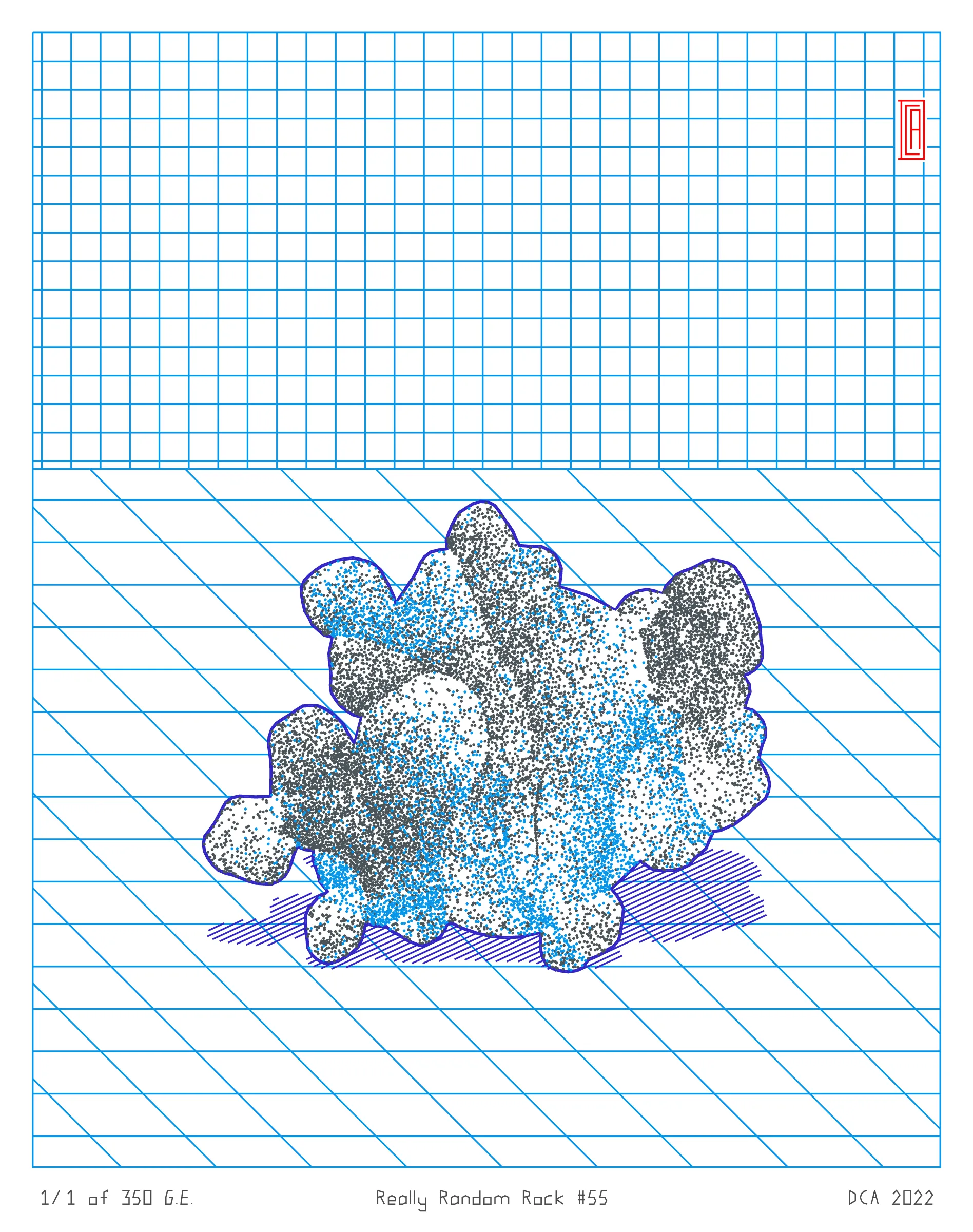 A project about nature and algorithm. It's easy to enjoy the randomness of a rock. Inspired by East Asian stone collecting, Really Random Rock brings a collection of 350 unique and unexpected viewing stones that generate from the random output of a hash string. Each rock is fully plottable and derives its form from a closed-loop shape expansion algorithm that makes countless calls to a random function. Through the very nature of randomness, resulting forms may occasionally resemble familiar things such as faces, animals, or landscapes. These results are purely coincidental and are celebrated as chance occurrences ...for this is the very essence of stone viewing and appreciation.
A plotting guide is available at the website above. ***Render times vary***