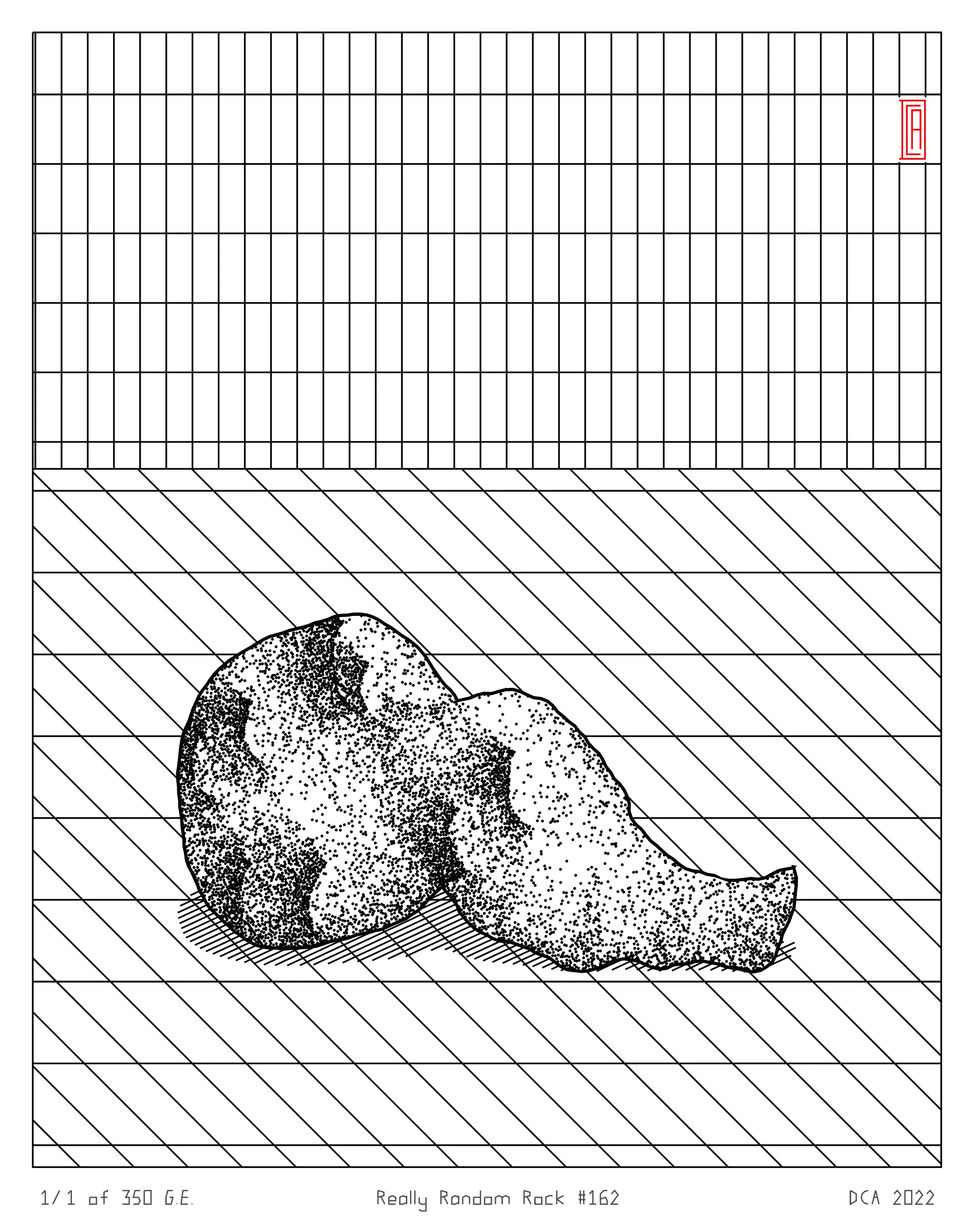 A project about nature and algorithm. It's easy to enjoy the randomness of a rock. Inspired by East Asian stone collecting, Really Random Rock brings a collection of 350 unique and unexpected viewing stones that generate from the random output of a hash string. Each rock is fully plottable and derives its form from a closed-loop shape expansion algorithm that makes countless calls to a random function. Through the very nature of randomness, resulting forms may occasionally resemble familiar things such as faces, animals, or landscapes. These results are purely coincidental and are celebrated as chance occurrences ...for this is the very essence of stone viewing and appreciation.
A plotting guide is available at the website above. ***Render times vary***