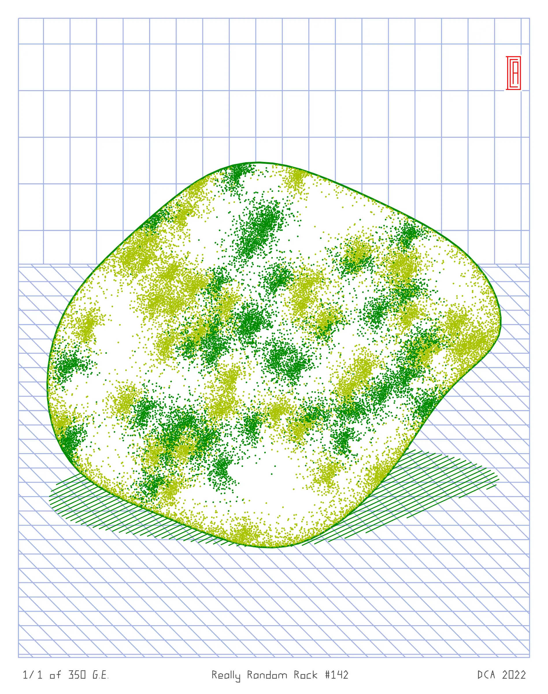 A project about nature and algorithm. It's easy to enjoy the randomness of a rock. Inspired by East Asian stone collecting, Really Random Rock brings a collection of 350 unique and unexpected viewing stones that generate from the random output of a hash string. Each rock is fully plottable and derives its form from a closed-loop shape expansion algorithm that makes countless calls to a random function. Through the very nature of randomness, resulting forms may occasionally resemble familiar things such as faces, animals, or landscapes. These results are purely coincidental and are celebrated as chance occurrences ...for this is the very essence of stone viewing and appreciation.
A plotting guide is available at the website above. ***Render times vary***