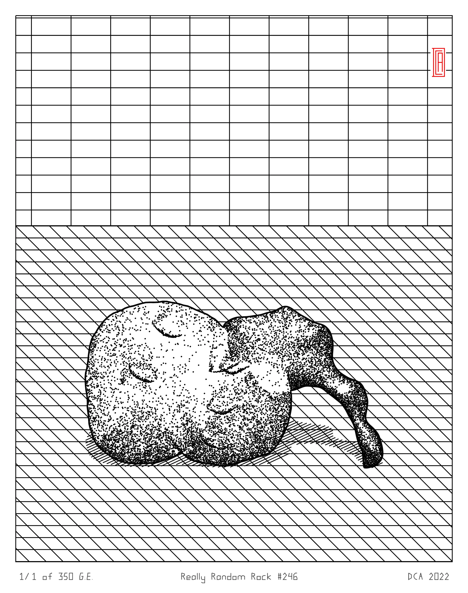 A project about nature and algorithm. It's easy to enjoy the randomness of a rock. Inspired by East Asian stone collecting, Really Random Rock brings a collection of 350 unique and unexpected viewing stones that generate from the random output of a hash string. Each rock is fully plottable and derives its form from a closed-loop shape expansion algorithm that makes countless calls to a random function. Through the very nature of randomness, resulting forms may occasionally resemble familiar things such as faces, animals, or landscapes. These results are purely coincidental and are celebrated as chance occurrences ...for this is the very essence of stone viewing and appreciation.
A plotting guide is available at the website above. ***Render times vary***