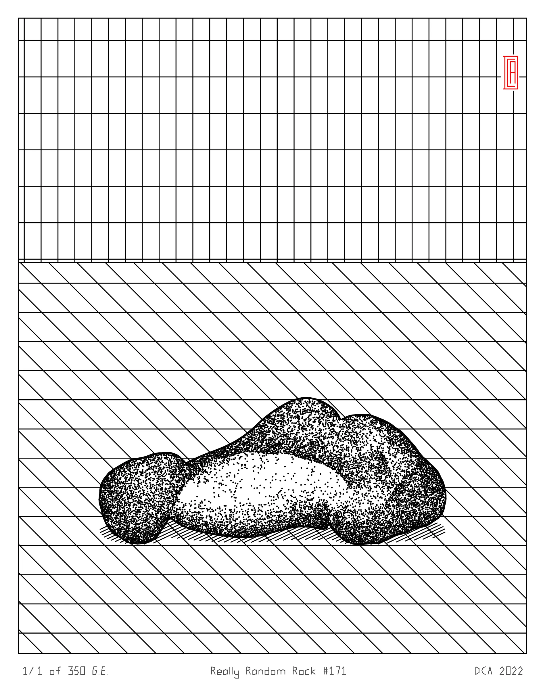 A project about nature and algorithm. It's easy to enjoy the randomness of a rock. Inspired by East Asian stone collecting, Really Random Rock brings a collection of 350 unique and unexpected viewing stones that generate from the random output of a hash string. Each rock is fully plottable and derives its form from a closed-loop shape expansion algorithm that makes countless calls to a random function. Through the very nature of randomness, resulting forms may occasionally resemble familiar things such as faces, animals, or landscapes. These results are purely coincidental and are celebrated as chance occurrences ...for this is the very essence of stone viewing and appreciation.
A plotting guide is available at the website above. ***Render times vary***