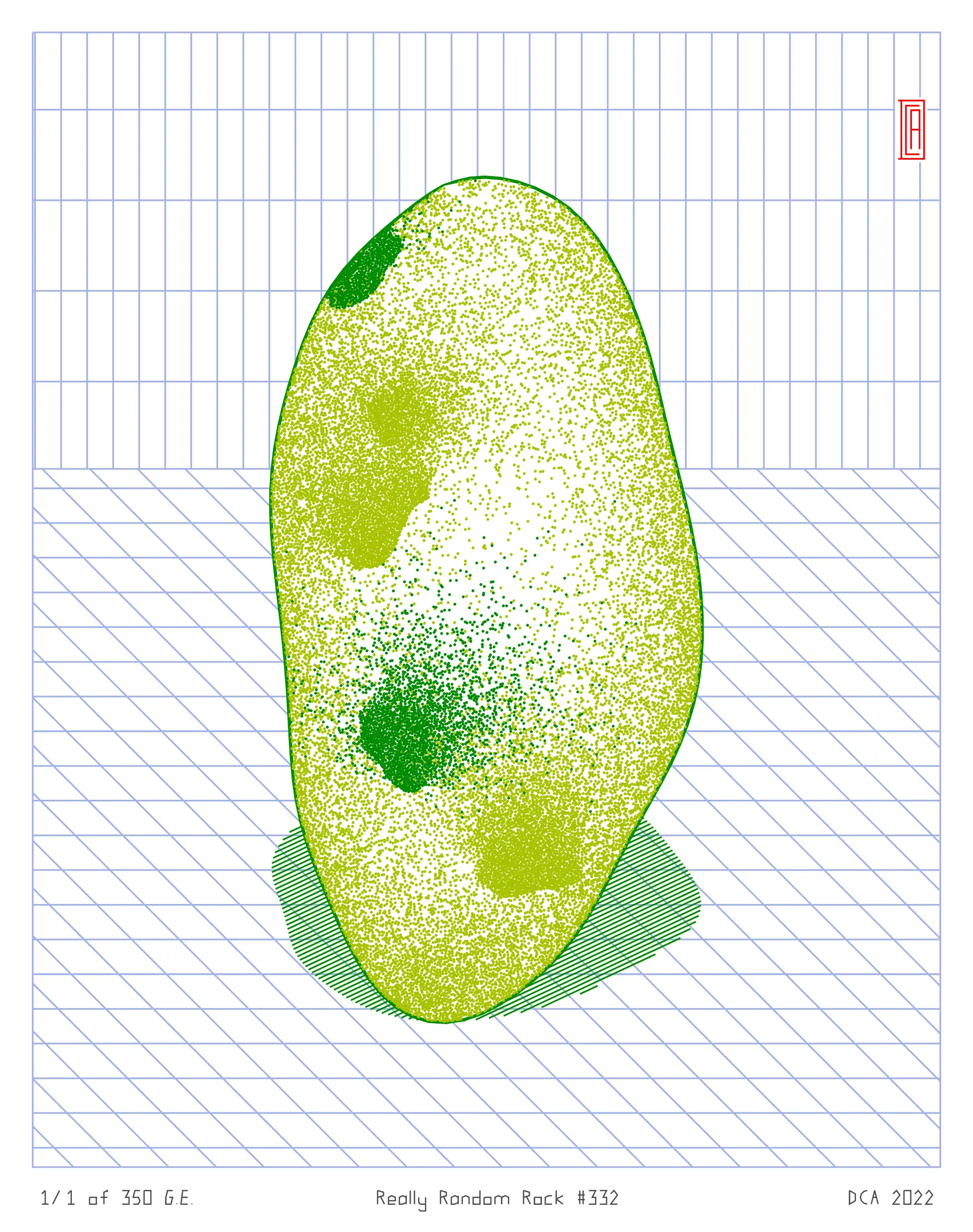 A project about nature and algorithm. It's easy to enjoy the randomness of a rock. Inspired by East Asian stone collecting, Really Random Rock brings a collection of 350 unique and unexpected viewing stones that generate from the random output of a hash string. Each rock is fully plottable and derives its form from a closed-loop shape expansion algorithm that makes countless calls to a random function. Through the very nature of randomness, resulting forms may occasionally resemble familiar things such as faces, animals, or landscapes. These results are purely coincidental and are celebrated as chance occurrences ...for this is the very essence of stone viewing and appreciation.
A plotting guide is available at the website above. ***Render times vary***