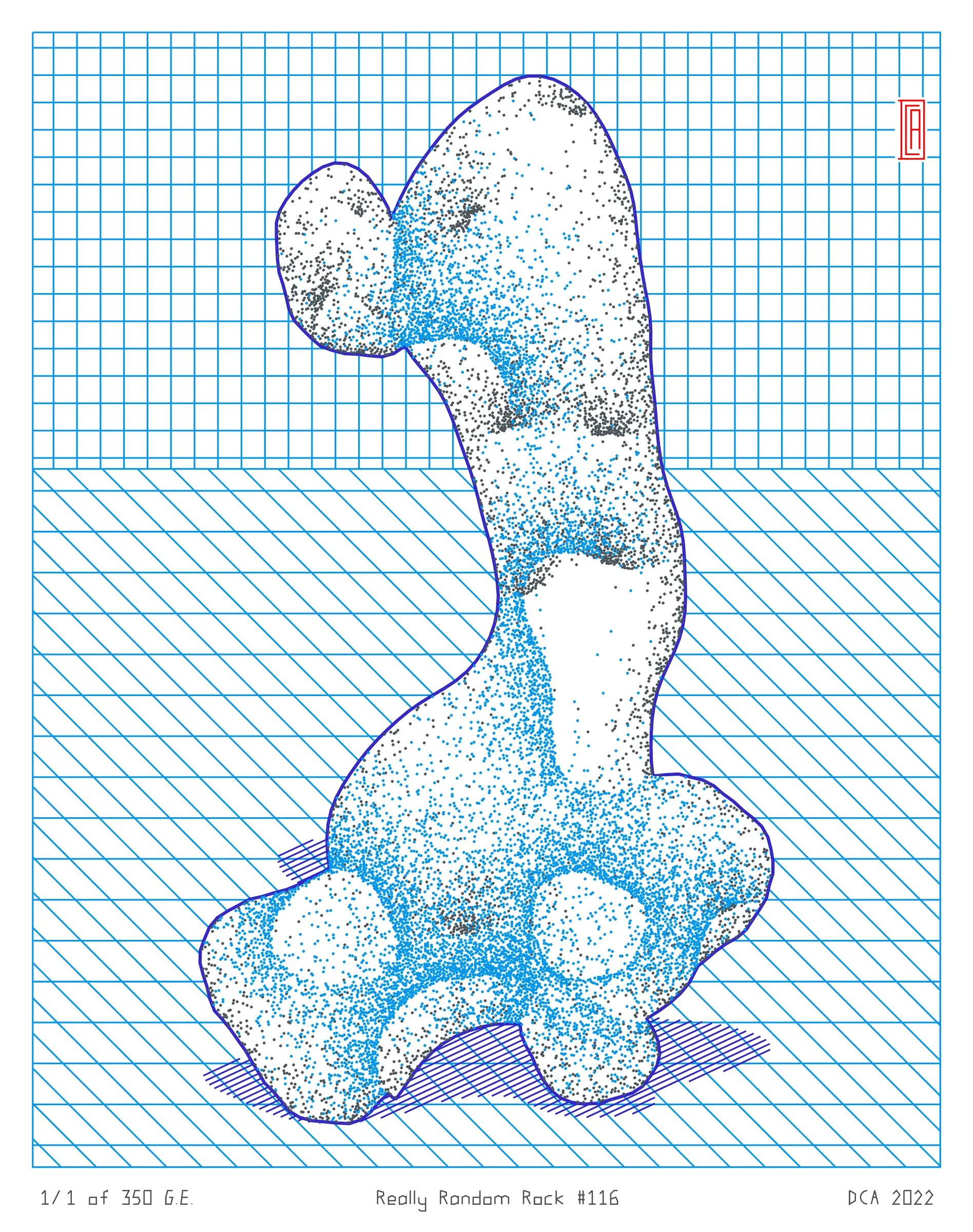 A project about nature and algorithm. It's easy to enjoy the randomness of a rock. Inspired by East Asian stone collecting, Really Random Rock brings a collection of 350 unique and unexpected viewing stones that generate from the random output of a hash string. Each rock is fully plottable and derives its form from a closed-loop shape expansion algorithm that makes countless calls to a random function. Through the very nature of randomness, resulting forms may occasionally resemble familiar things such as faces, animals, or landscapes. These results are purely coincidental and are celebrated as chance occurrences ...for this is the very essence of stone viewing and appreciation.
A plotting guide is available at the website above. ***Render times vary***