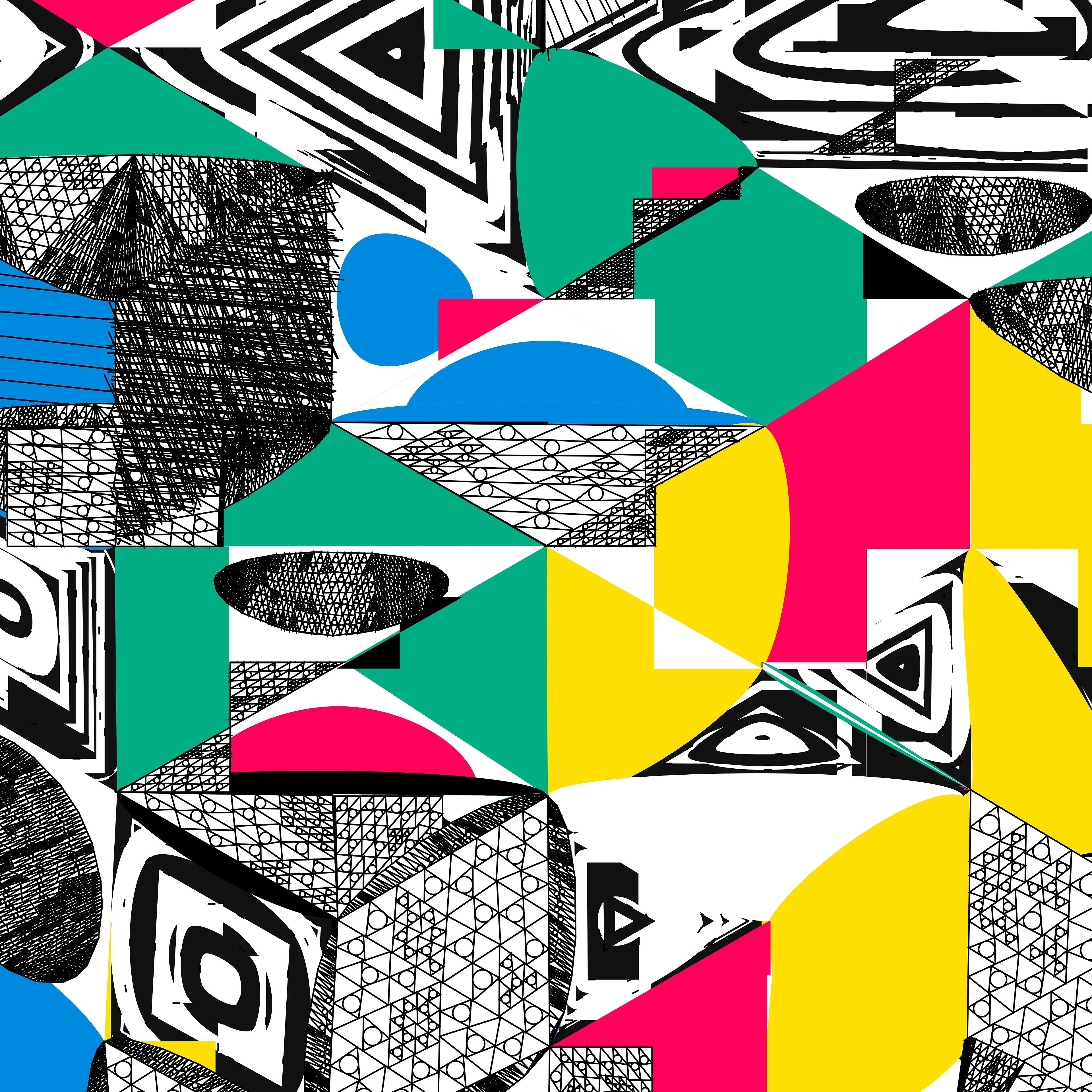 Polygon Etcetera is a lyrical and vibrant new algorithm arising from the playful manipulation of polygonal offsets, offering a chromatic counterpoint appropriately suited to the lush palette of Miami Beach. Represented at Art Basel 2025 in print form while existing as a series of 20 unique natively digital blockchain-based assets, this is the only new algorithmic series by Cherniak to be released in 2025.