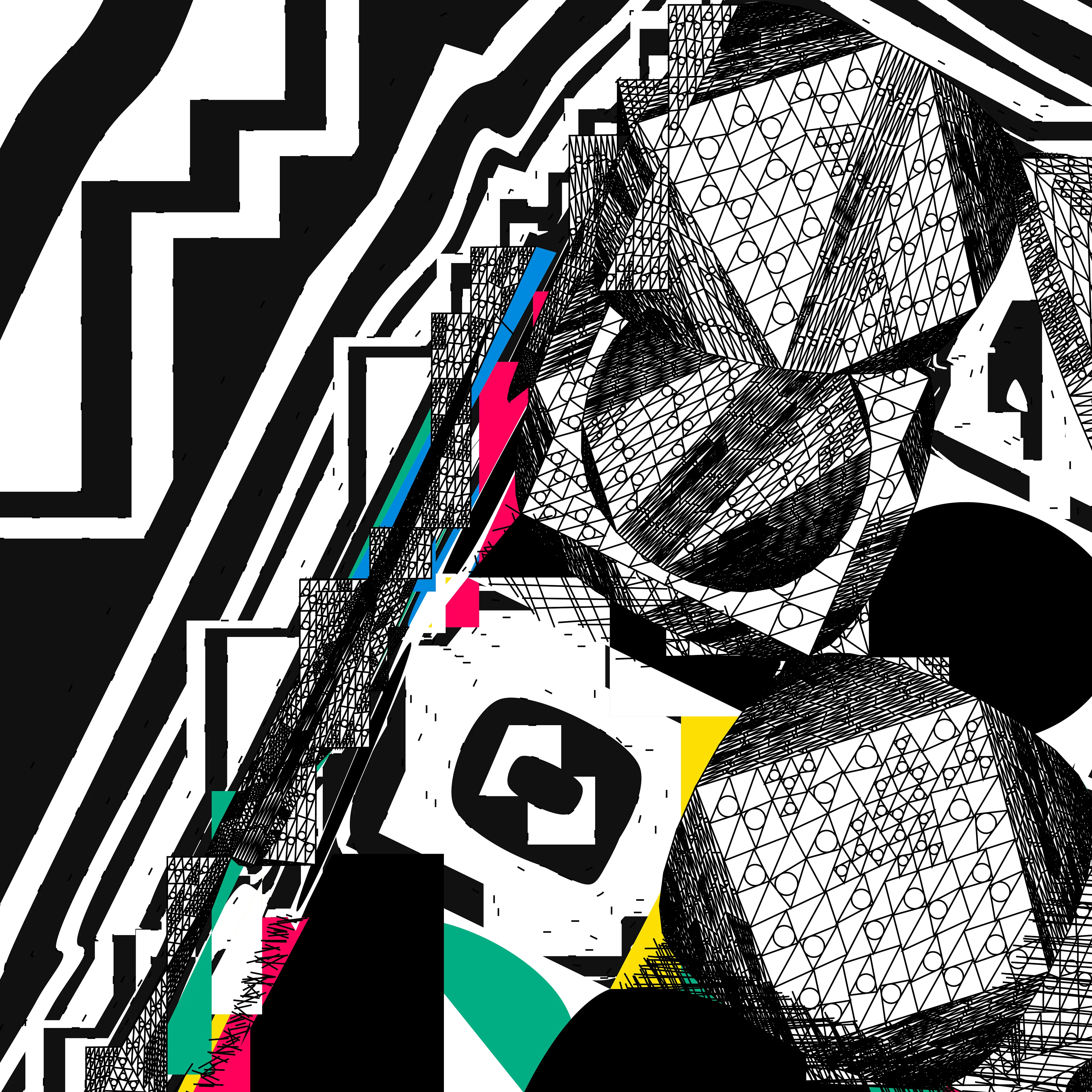 Polygon Etcetera is a lyrical and vibrant new algorithm arising from the playful manipulation of polygonal offsets, offering a chromatic counterpoint appropriately suited to the lush palette of Miami Beach. Represented at Art Basel 2025 in print form while existing as a series of 20 unique natively digital blockchain-based assets, this is the only new algorithmic series by Cherniak to be released in 2025.