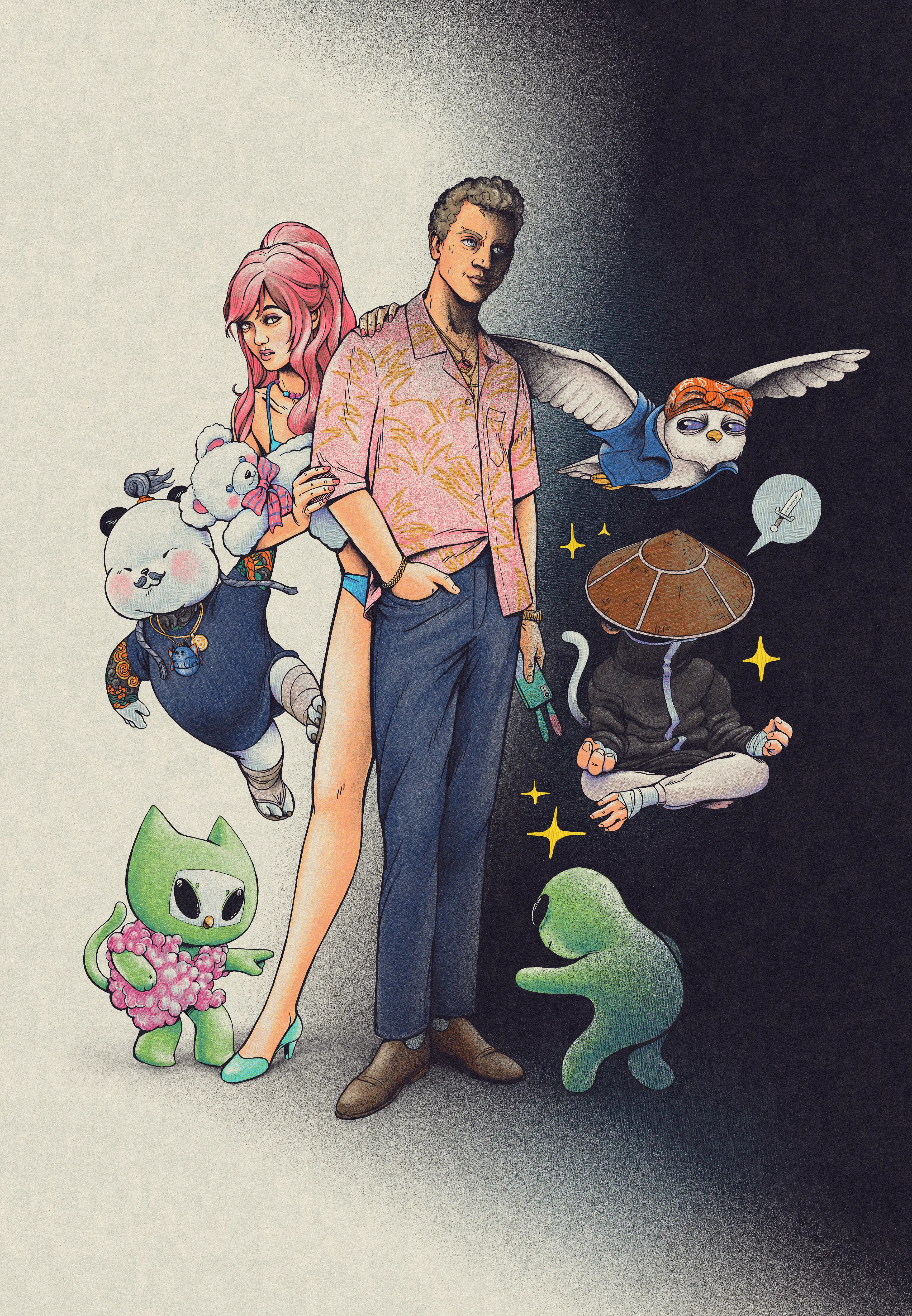 Digitally hand drawn using Photoshop CS4 + Wacom Intuos 4. Colors derived from scanned and processed paper ephemera.

4326×6108 pixels, Jpeg