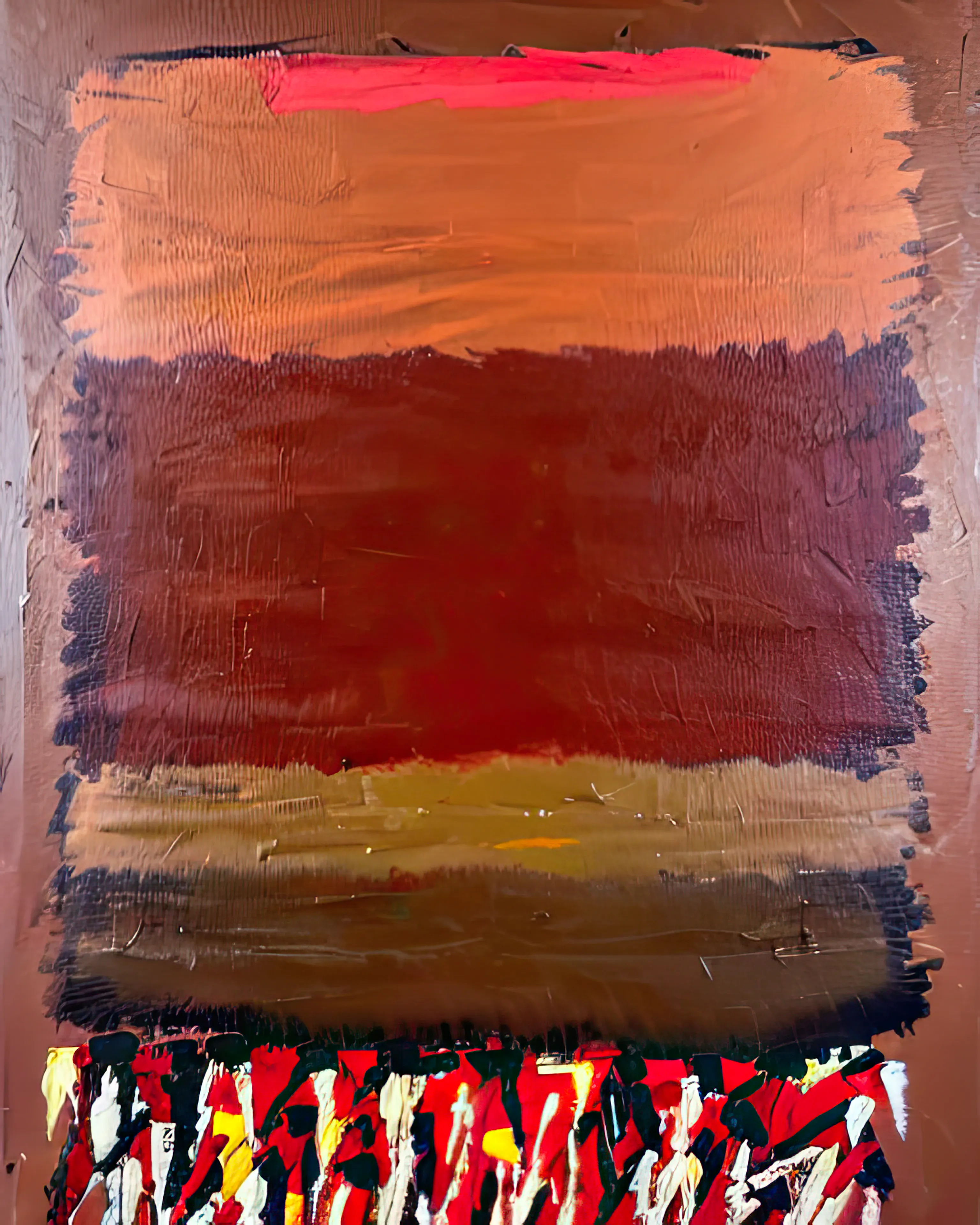 there is no abstract.  or figurative. or method. or revolution. or artists or collectors for that matter. and most of what we make or acquire will be mercifully forgotten in the puncture holes distributed by dull bayonets from a war that was never fought. buried in a sea of premium pornography or suffocated by the listless novacaine drip leaking from an unhealing hang nail. but there is meat. and flies.  there is always meat. there is that. and flies that satisfy their carnal urges in the pulverized existence of a beast born to bleed and feed.  these strokes document the joyful moments in the slaughterhouse. the routine passings.  the hooves and snouts and skin and bones and cherished memories becoming mere runoff sweat into the drains to lubricate the purposeless gears again. there is comfort in creation, even if its destruction. one more round is needed. one final churn. until the next one.  there is happiness in meat. there is that