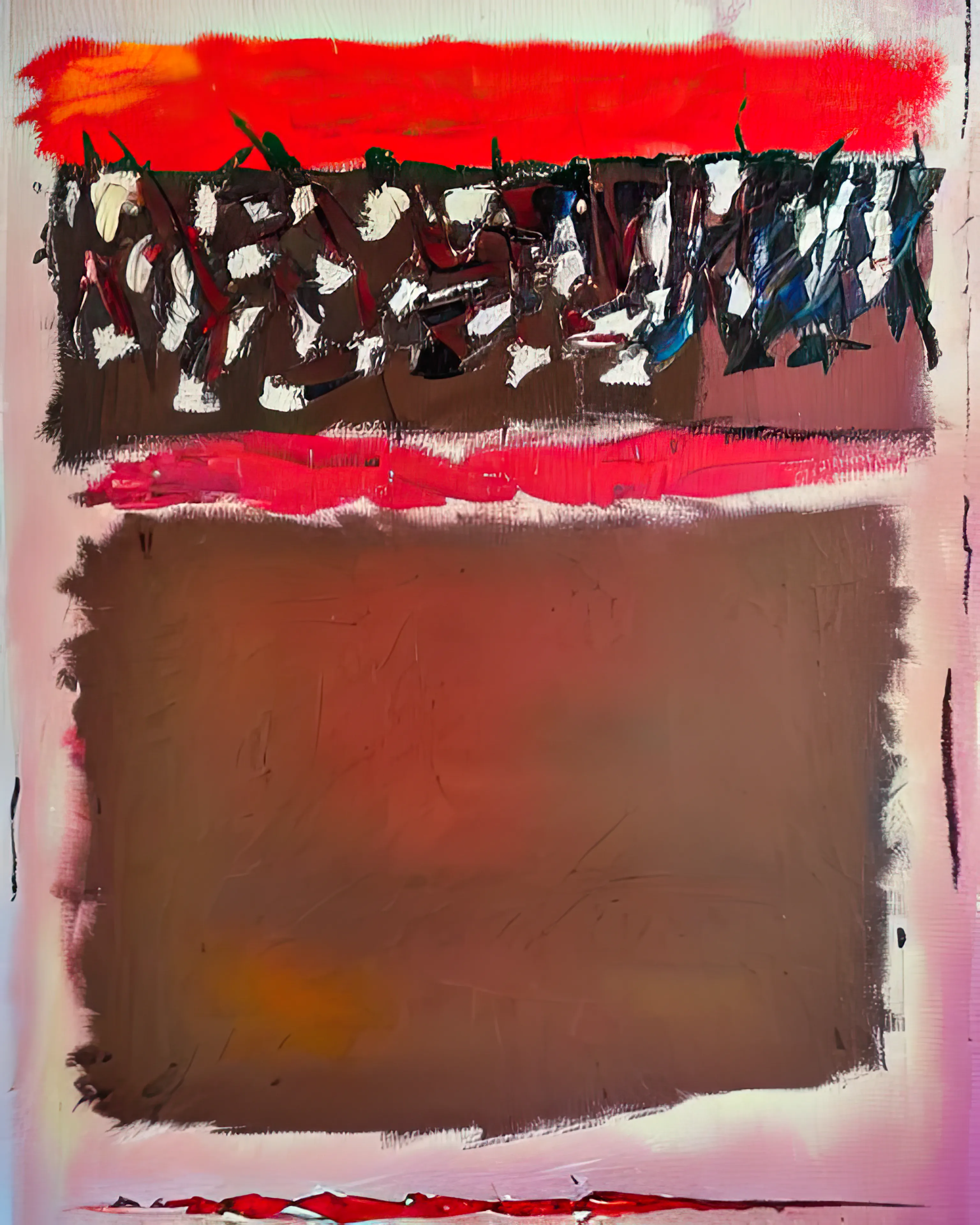there is no abstract.  or figurative. or method. or revolution. or artists or collectors for that matter. and most of what we make or acquire will be mercifully forgotten in the puncture holes distributed by dull bayonets from a war that was never fought. buried in a sea of premium pornography or suffocated by the listless novacaine drip leaking from an unhealing hang nail. but there is meat. and flies.  there is always meat. there is that. and flies that satisfy their carnal urges in the pulverized existence of a beast born to bleed and feed.  these strokes document the joyful moments in the slaughterhouse. the routine passings.  the hooves and snouts and skin and bones and cherished memories becoming mere runoff sweat into the drains to lubricate the purposeless gears again. there is comfort in creation, even if its destruction. one more round is needed. one final churn. until the next one.  there is happiness in meat. there is that