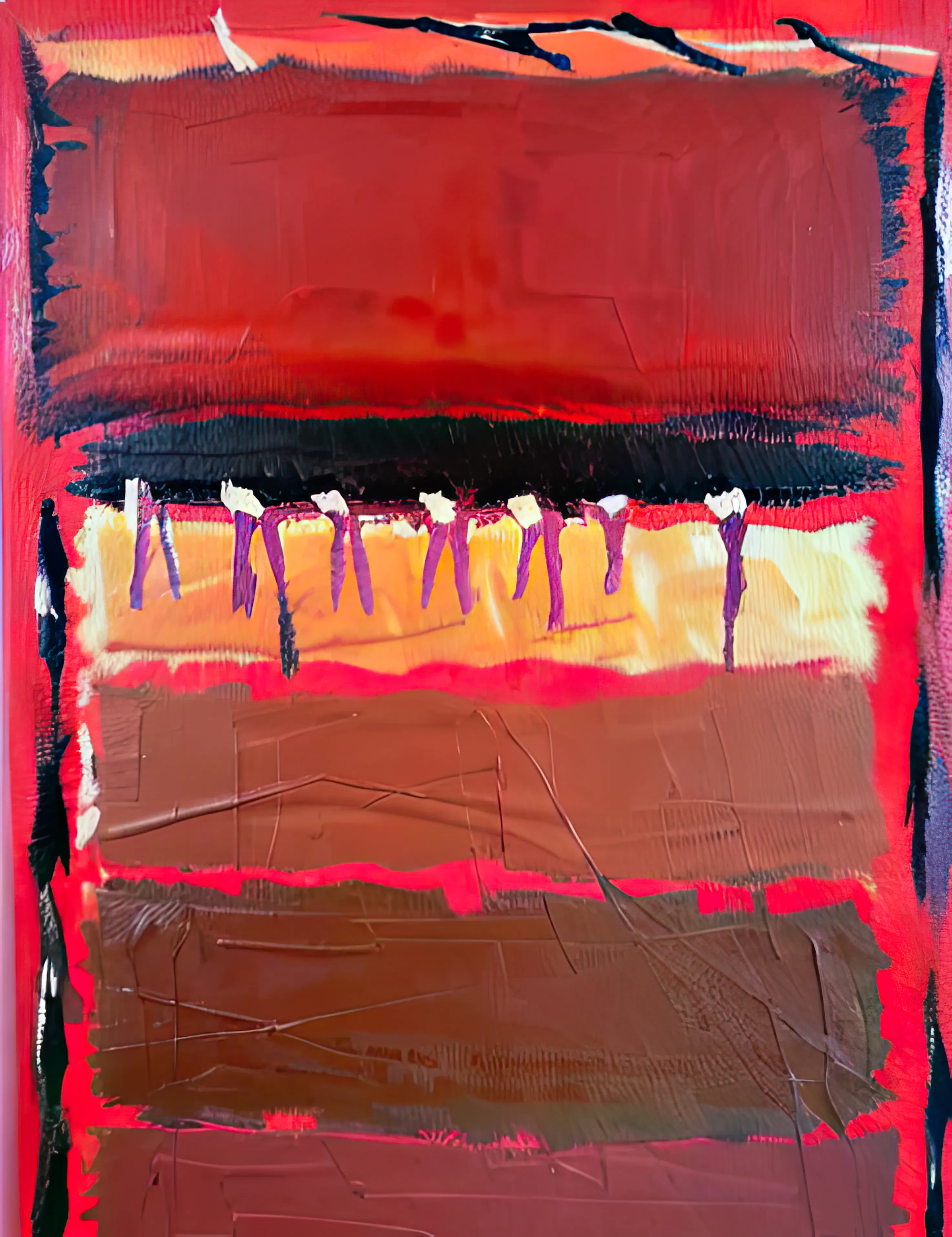 there is no abstract.  or figurative. or method. or revolution. or artists or collectors for that matter. and most of what we make or acquire will be mercifully forgotten in the puncture holes distributed by dull bayonets from a war that was never fought. buried in a sea of premium pornography or suffocated by the listless novacaine drip leaking from an unhealing hang nail. but there is meat. and flies.  there is always meat. there is that. and flies that satisfy their carnal urges in the pulverized existence of a beast born to bleed and feed.  these strokes document the joyful moments in the slaughterhouse. the routine passings.  the hooves and snouts and skin and bones and cherished memories becoming mere runoff sweat into the drains to lubricate the purposeless gears again. there is comfort in creation, even if its destruction. one more round is needed. one final churn. until the next one.  there is happiness in meat. there is that
