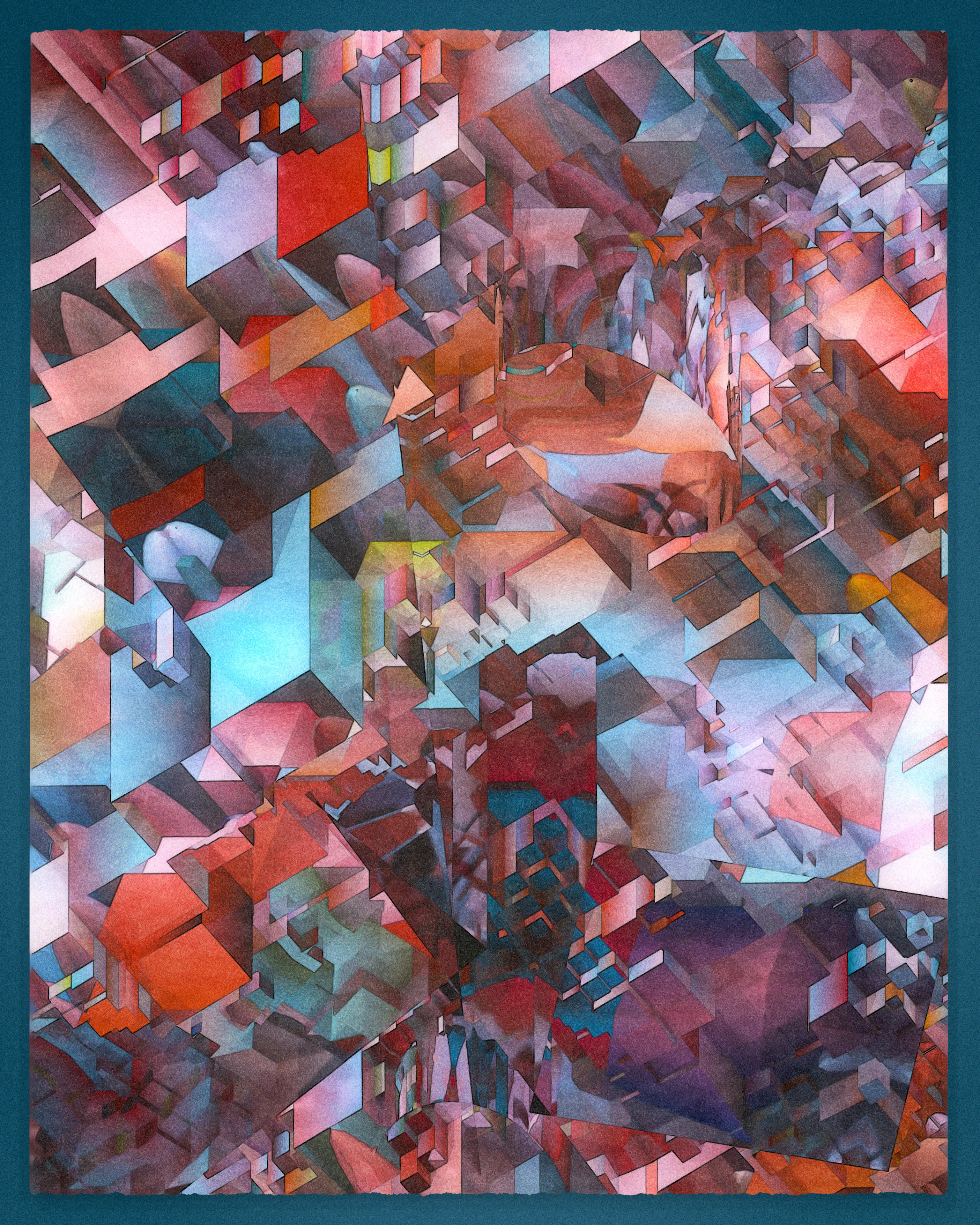 Recursion is a common technique of computational problem solving involving self-referential functions. Tectonics is a generative, 90-piece visual study of recursion, an exploration that produced unlikely associations with traditional cubism.