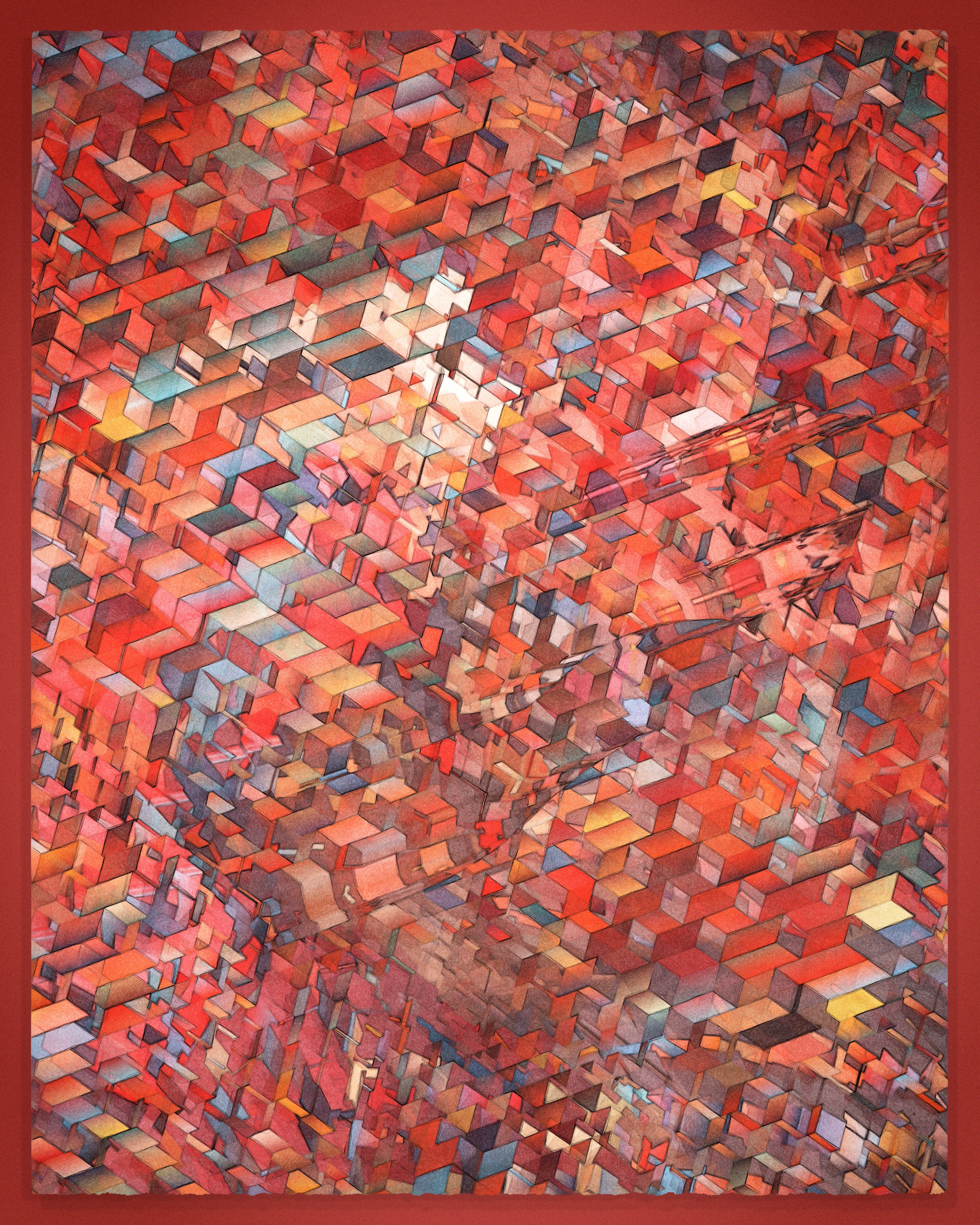 Recursion is a common technique of computational problem solving involving self-referential functions. Tectonics is a generative, 90-piece visual study of recursion, an exploration that produced unlikely associations with traditional cubism.