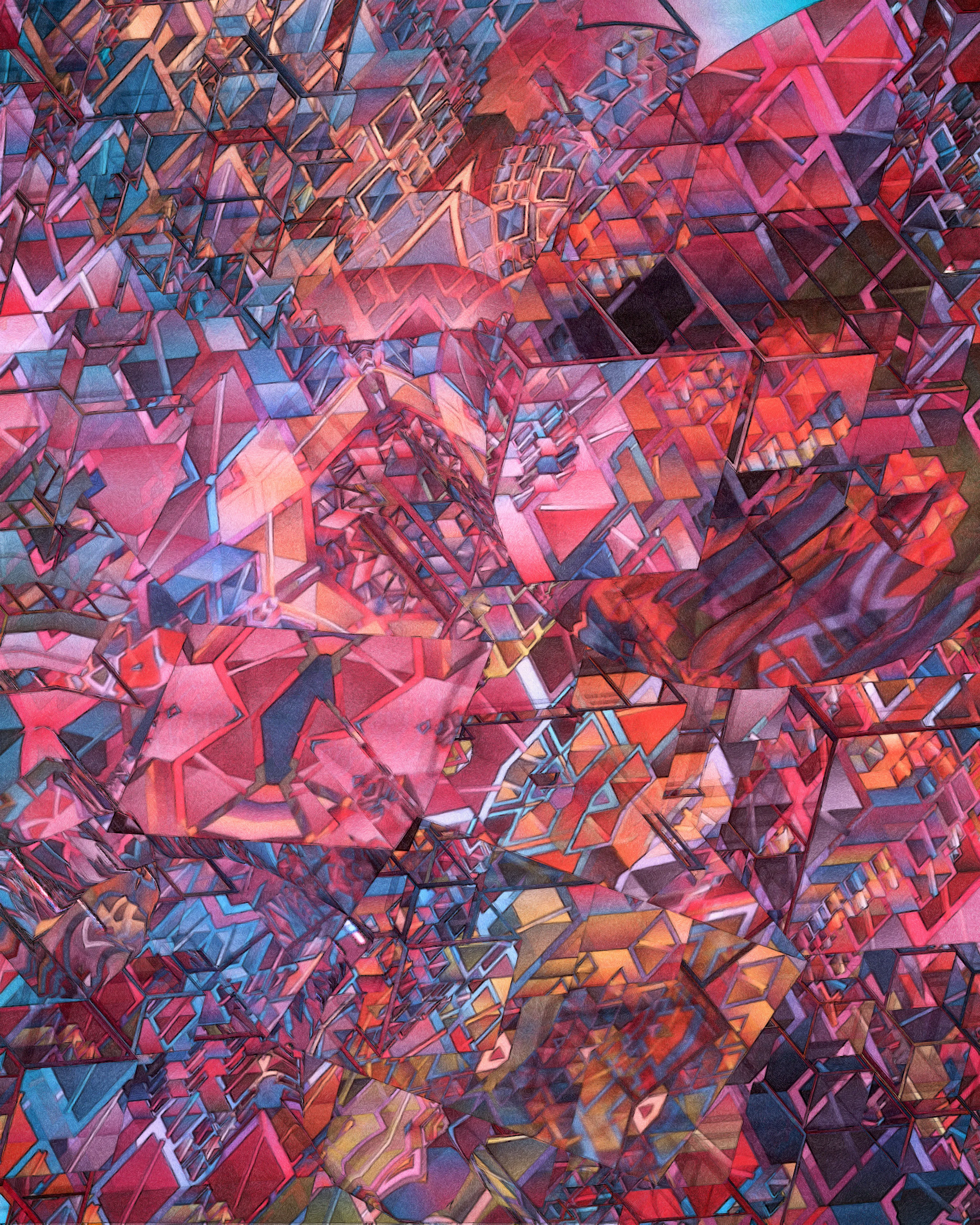 Recursion is a common technique of computational problem solving involving self-referential functions. Tectonics is a generative, 90-piece visual study of recursion, an exploration that produced unlikely associations with traditional cubism.