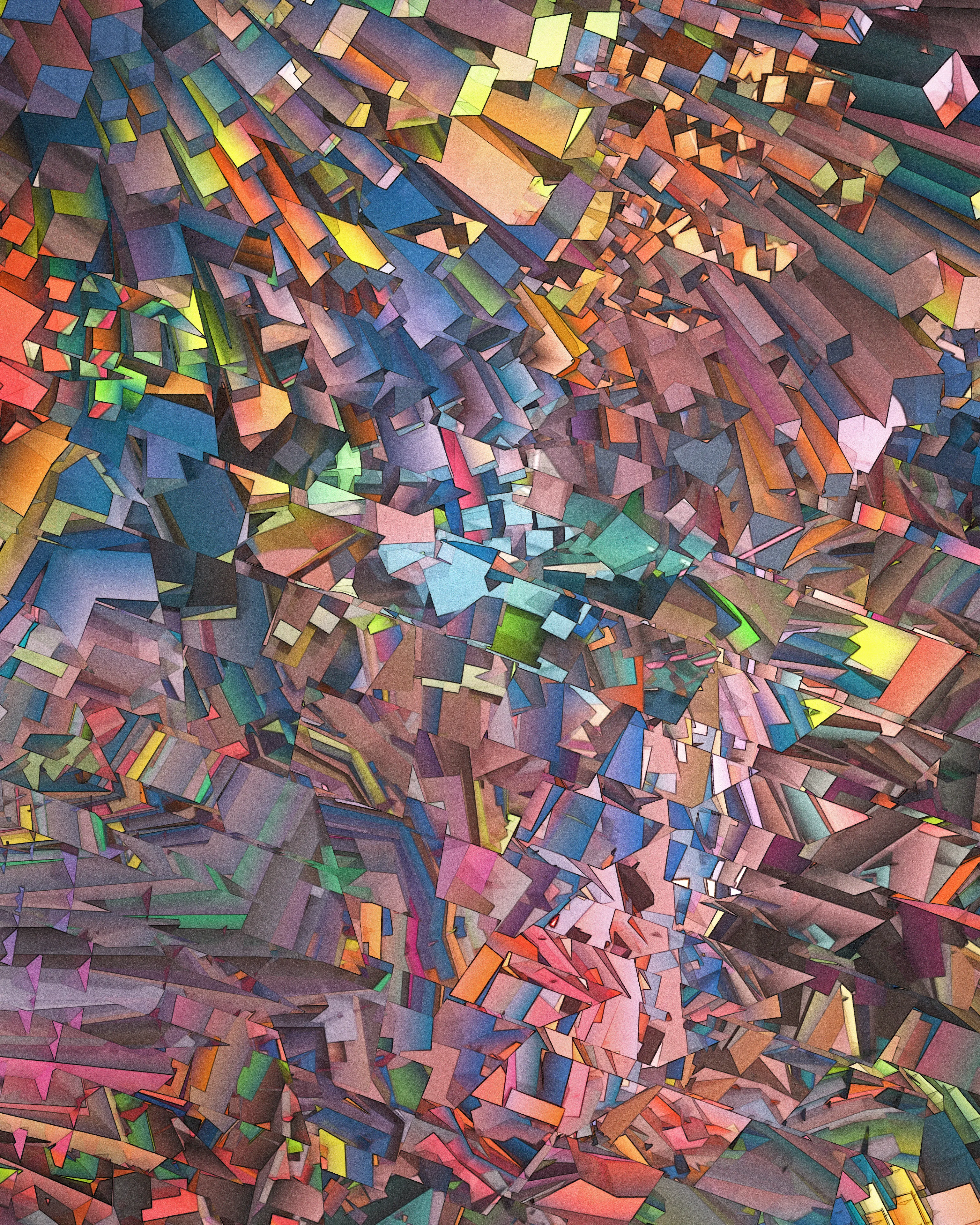 Recursion is a common technique of computational problem solving involving self-referential functions. Tectonics is a generative, 90-piece visual study of recursion, an exploration that produced unlikely associations with traditional cubism.