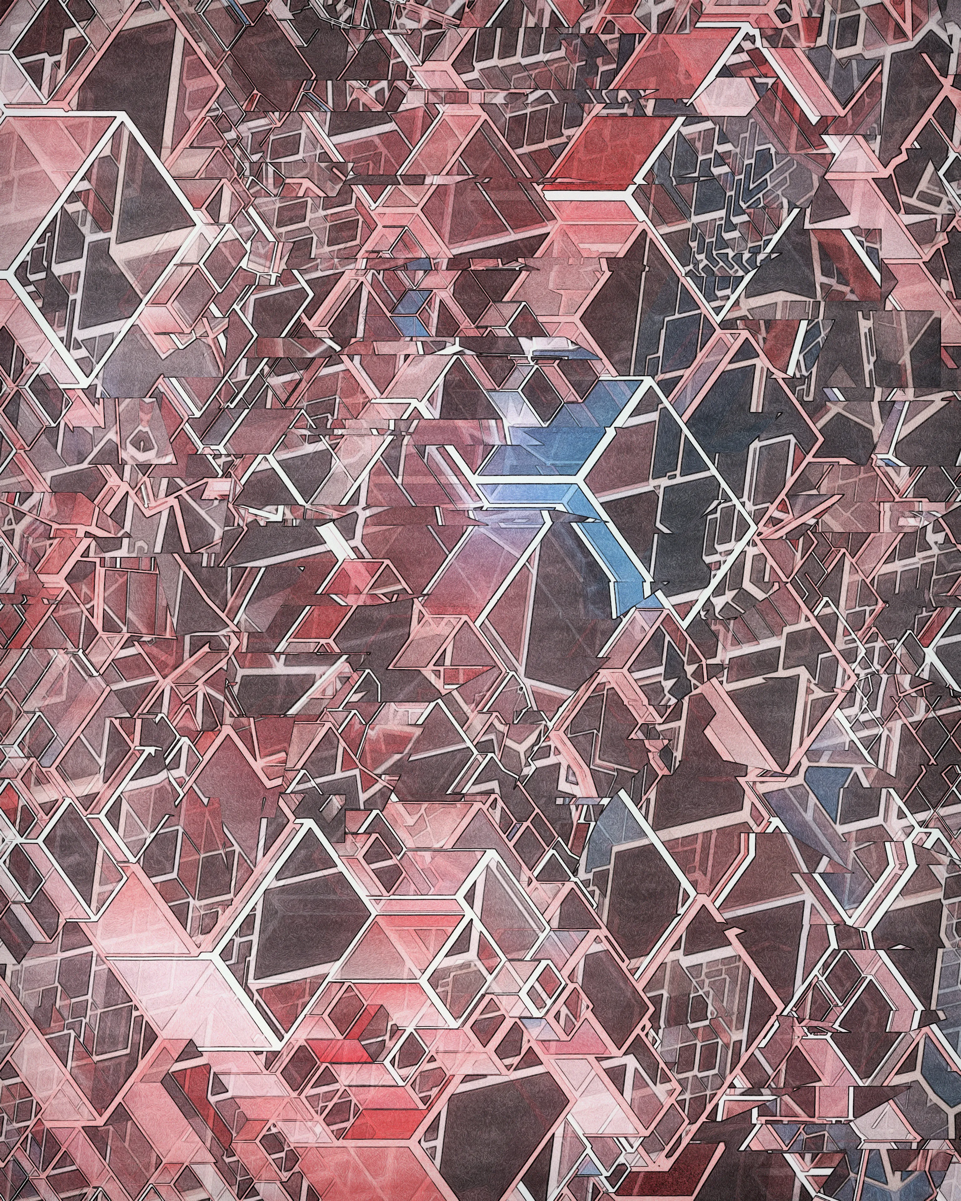 Recursion is a common technique of computational problem solving involving self-referential functions. Tectonics is a generative 90-piece visual study of recursion, an exploration that produced unlikely associations with traditional cubism.