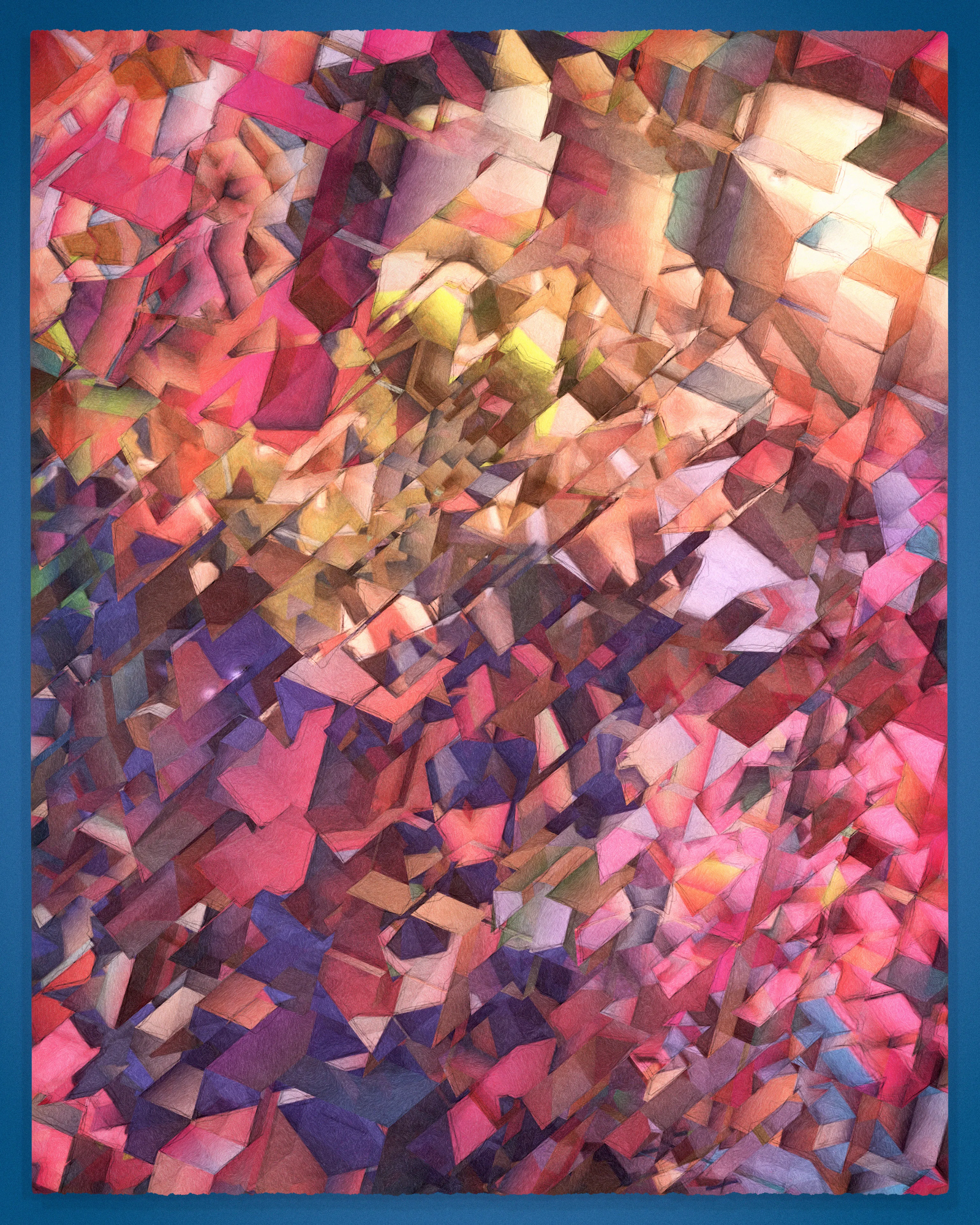 Recursion is a common technique of computational problem solving involving self-referential functions. Tectonics is a generative, 90-piece visual study of recursion, an exploration that produced unlikely associations with traditional cubism.