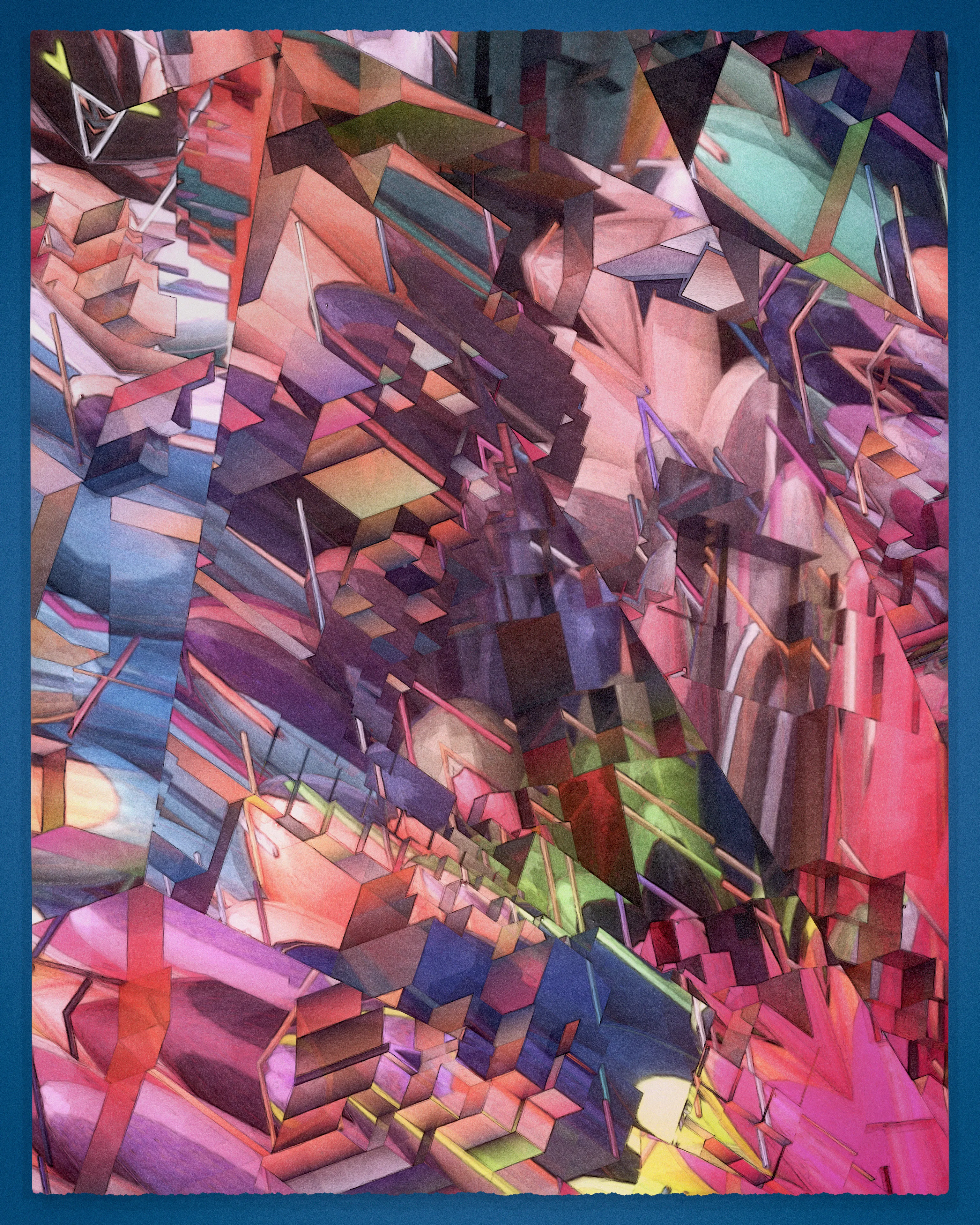 Recursion is a common technique of computational problem solving involving self-referential functions. Tectonics is a generative, 90-piece visual study of recursion, an exploration that produced unlikely associations with traditional cubism.