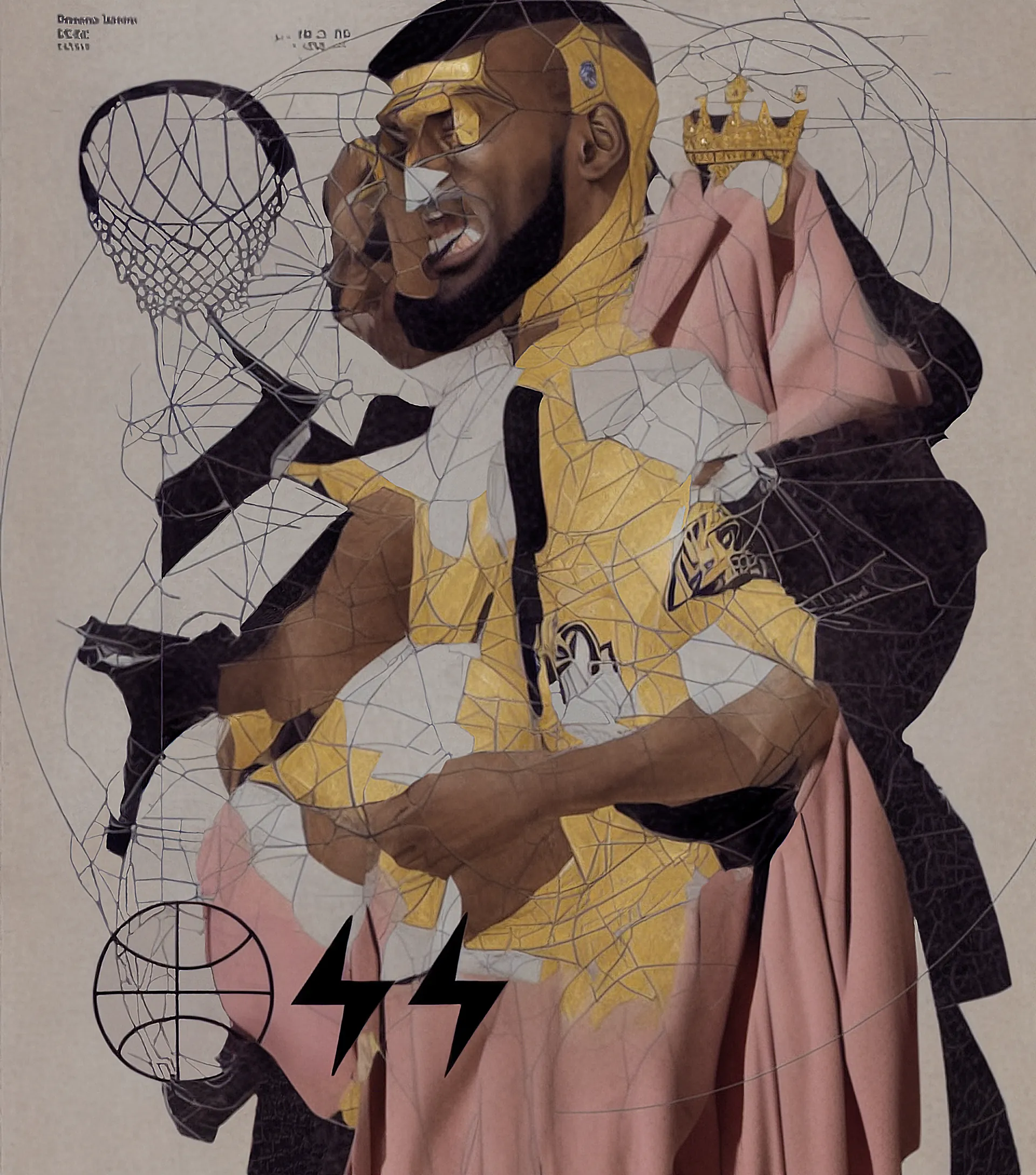 Reinterpretation of the Vitruvian Man. LeBron James as the greatest athlete of our time at the center of creation.