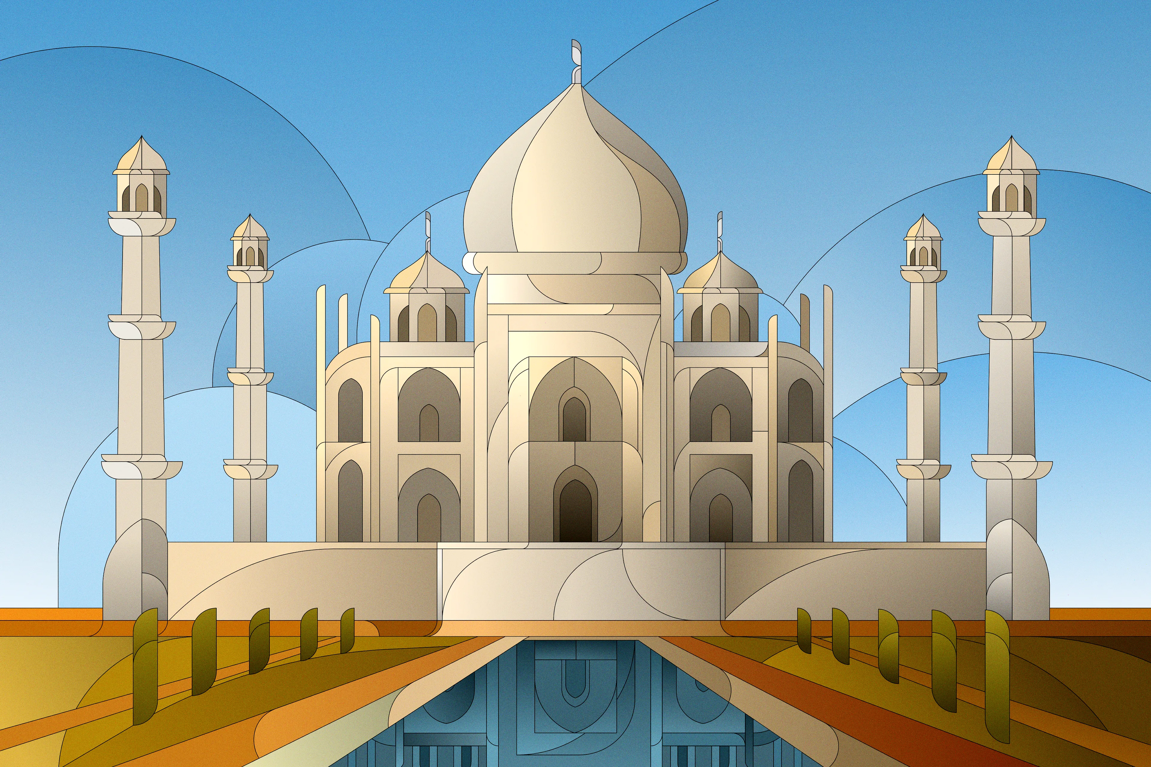 For this city, I didn’t try to rewrite Agra as a whole.
I chose to stay with the monument — the one image that has carried centuries of devotion, grief, and impossible beauty.

Instead of reinventing it, I tried to understand it.
To translate its geometry through my own language,
to let its curves and symmetry breathe inside my root shapes,
to honor the weight of what it represents without copying it.

The Taj Mahal is both a tomb and a declaration of love.
A paradox in stone.
And in my series, it becomes a reminder that cities are shaped not only by power and history, but also by grief, memory, and the lengths humans go to preserve what they love.