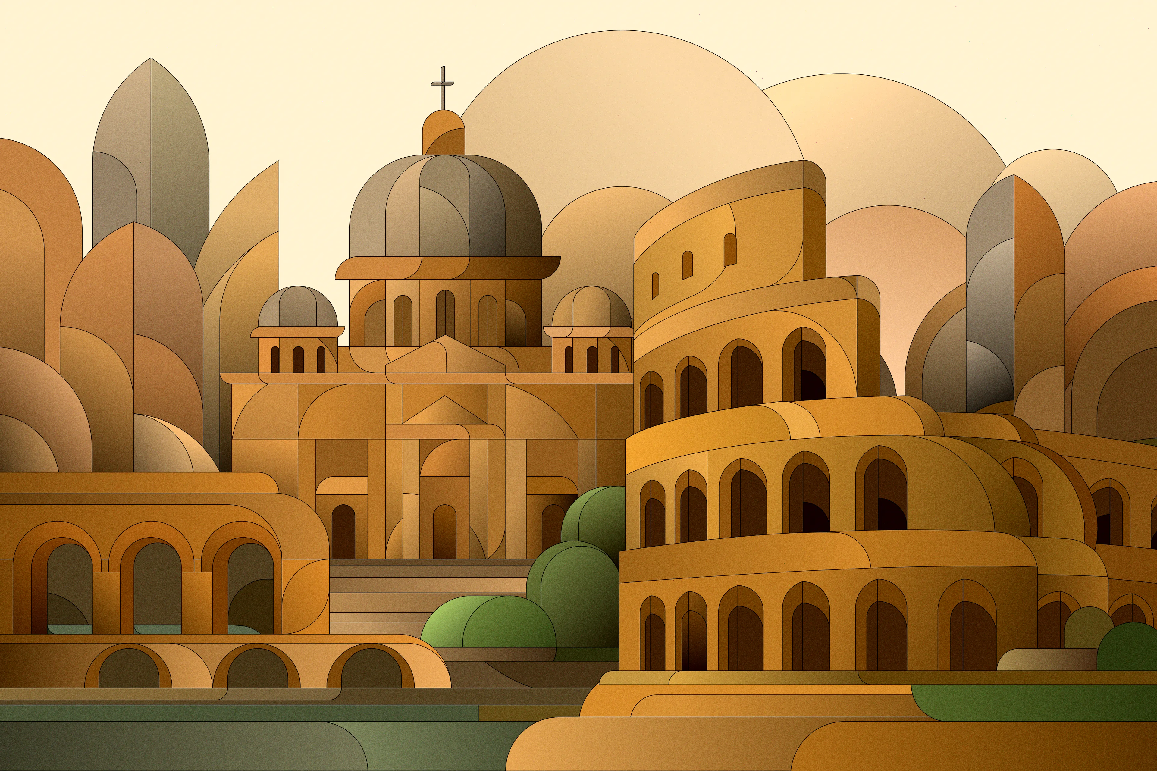 I wanted Rome to feel ancient yet alive, monumental yet quiet
a place where the Colosseum doesn’t dominate by size, but by presence
where the old basilicas breathe the same air as the modern skyline
where everything bends to the rhythm of the root shape.

Rome, to me, is not nostalgia.
It’s that impossible mix of fragility and endurance.
Things built to last forever, and yet weathered by time.
That tension is what I wanted to capture,
the beautiful erosion.