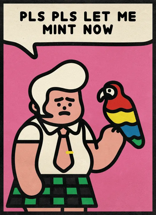 This JPG People's phrase can still be changed.

Please check NFT STATUS property:
PERMANENT RESIDENT = No more changes possible.
TOURIST = Phrase can still be changed.
DOPPELGANGER = The image is a duplicate. Image can be regenerated.
BROKEN CHATBOT = The phrase is a duplicate. Phrase can still be changed.