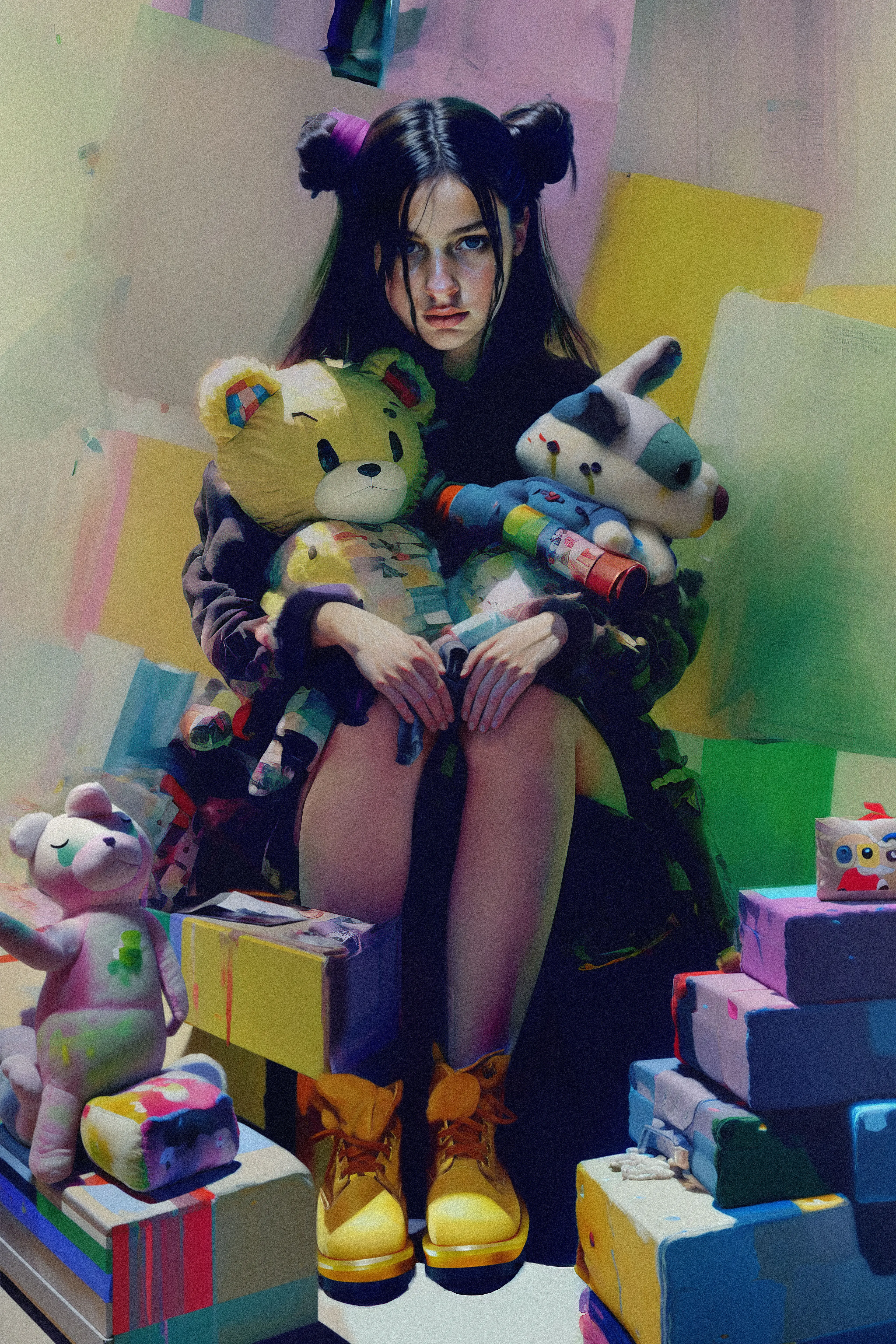 The title of this artwork is a metaphor for the fierce protectiveness one feels towards childhood and innocence. We all have a piece of our childhood that we cherish, and that the longing for simpler times is a universal feeling. 
Our past has a powerful influence on our present and future. It shapes our identity and beliefs, it is our source of strength and wisdom. But it can also hold us back and prevent from moving forward, it cause us to repeat old patterns of behavior and make the same mistakes over and over. It's worth contemplating whether it's our past that's holding us back or if it's our own choice to cling to it, out of fear of the unknown future? 

Part of «symphony of times» series  
Assisted with AI  
4096 x 6144  
2023