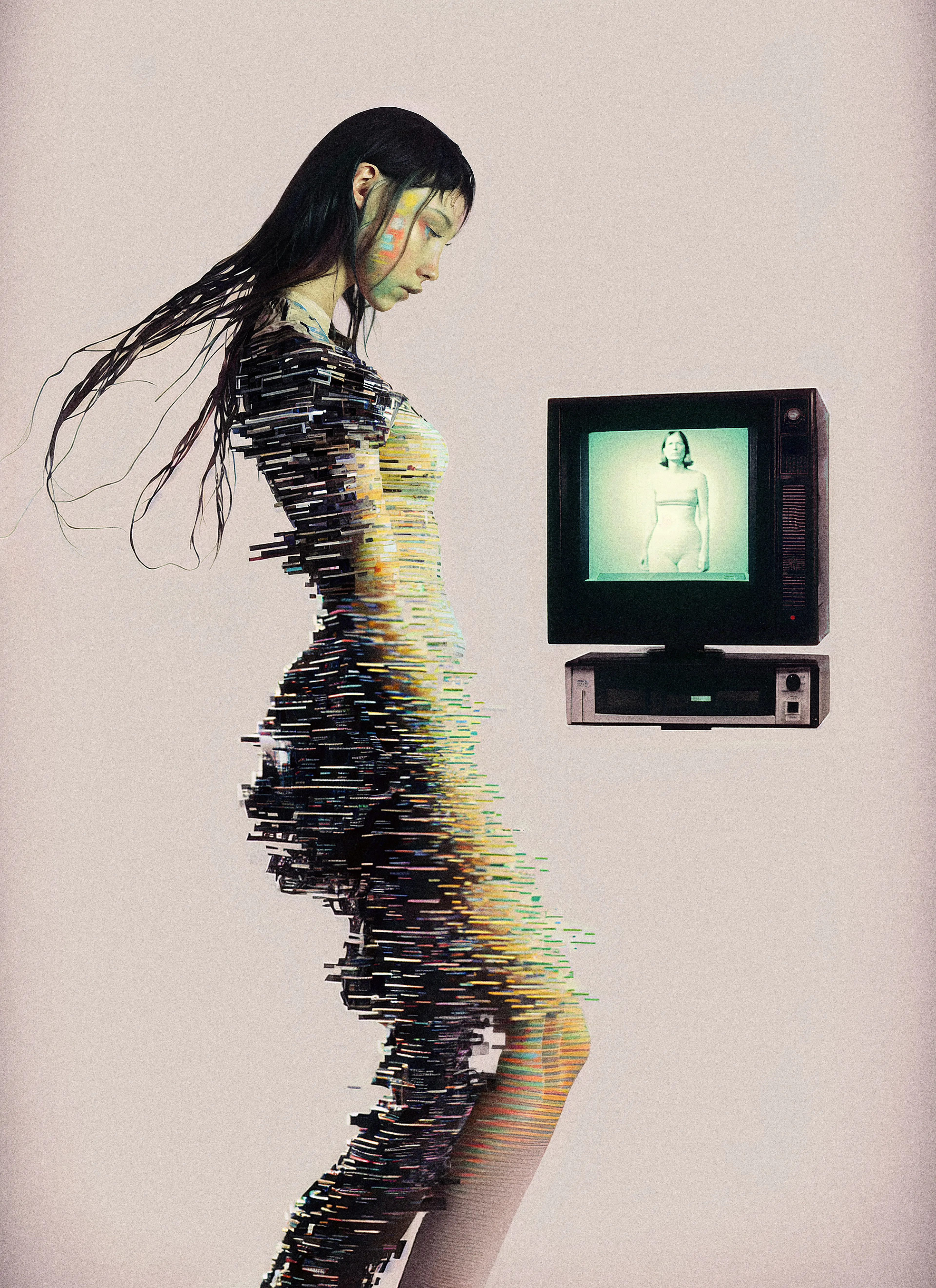 "disintegration" represents the dissolution of physical matter or established structures through fragmentation of an object or structure.

This series exploring blurred boundaries between digital and real. As technology becomes more integrated into our lives, virtuality merges with physicality to create immersive experiences that bend our perceptions of time and space. We are losing ourselves in a world where reality is becoming increasingly abstract, and the line between the tangible and intangible is shifting. 

Assisted with AI  
4096  x  5632  
2023
