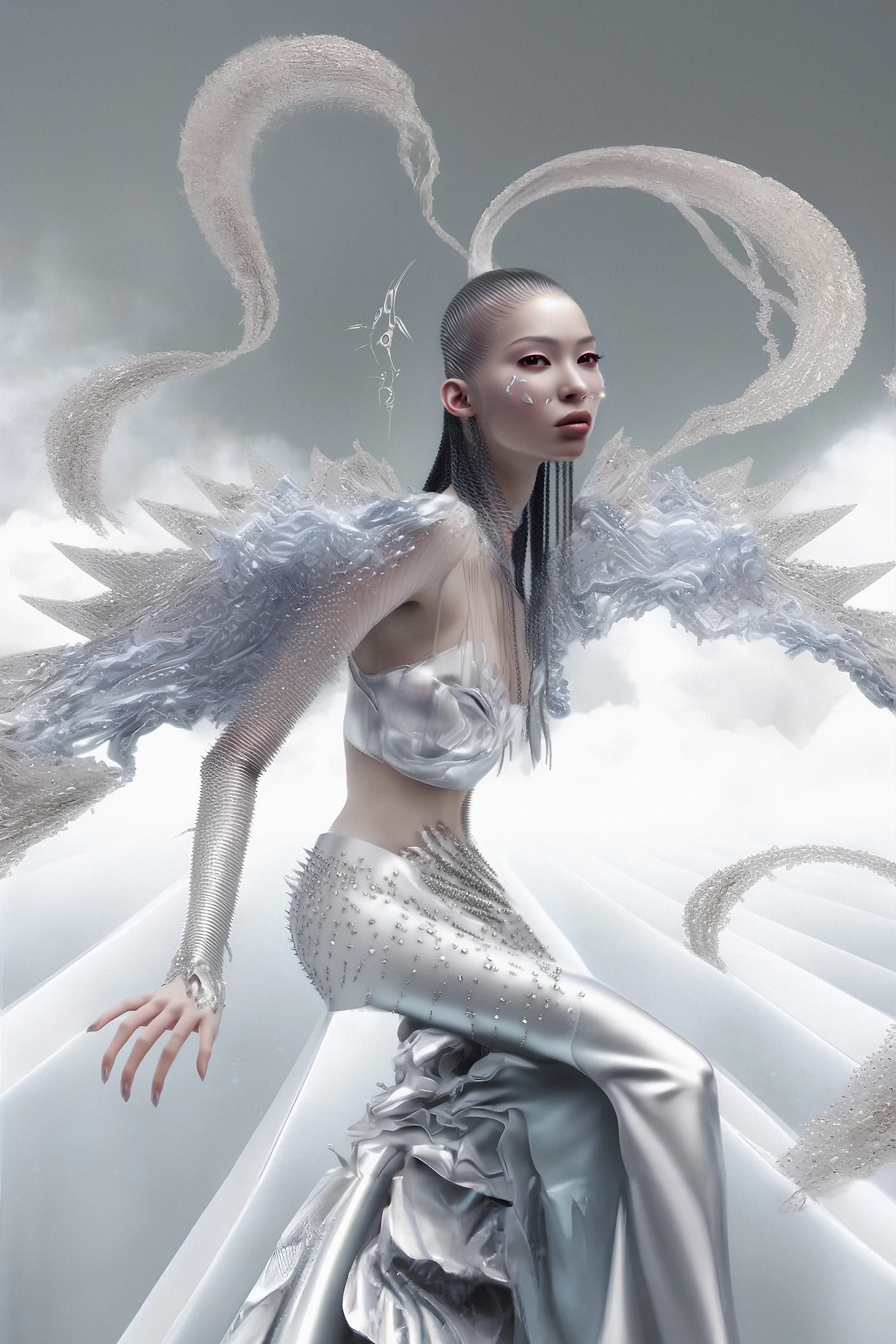 Angelic series — is a fantasy about futuristic beings. Visionary game of heavenly entity, materials and textures created with AI.

4096x6144  
2022