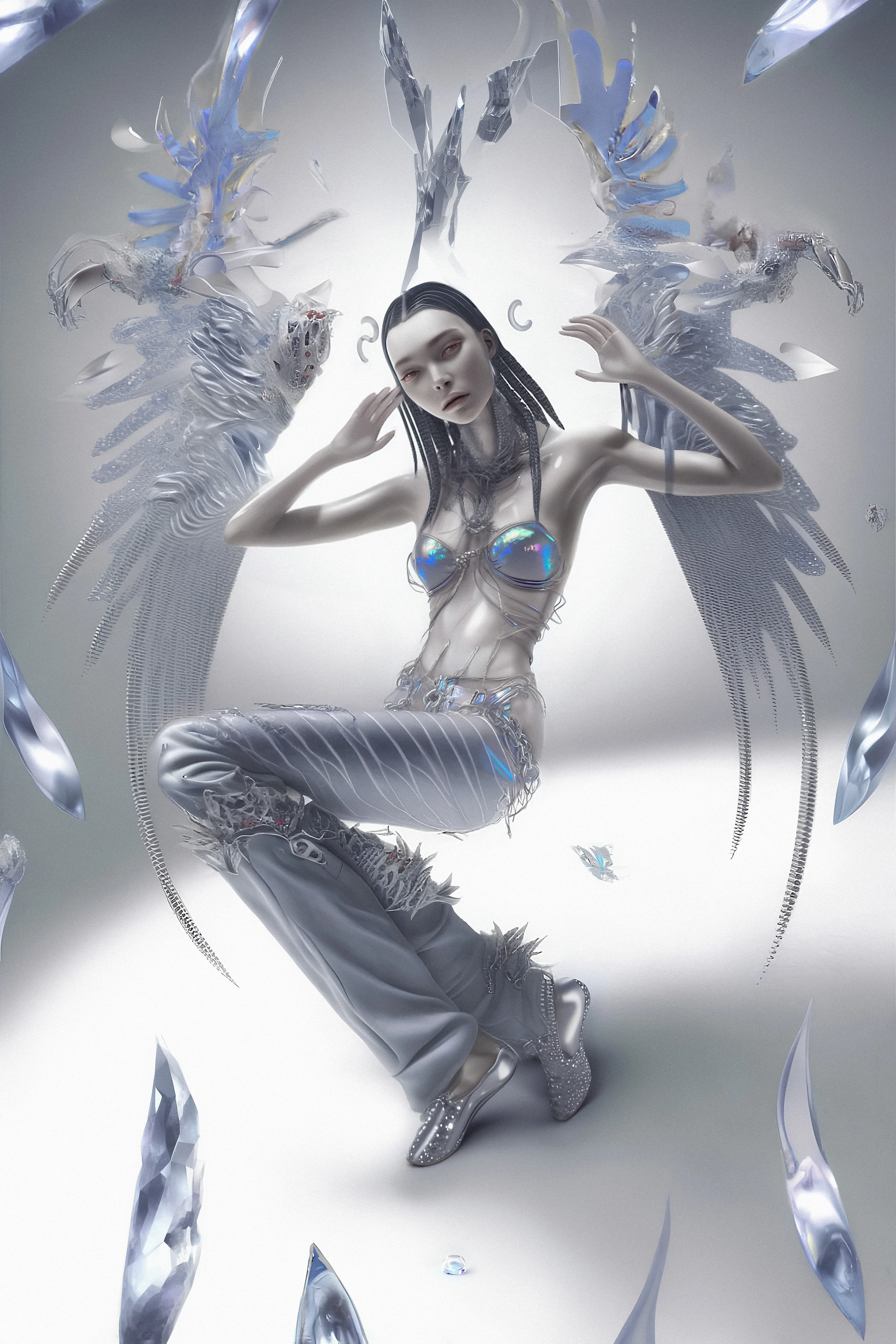 Angelic series — is a fantasy about futuristic beings. Visionary game of heavenly entity, materials and textures created with AI.

4096x6144  
2022