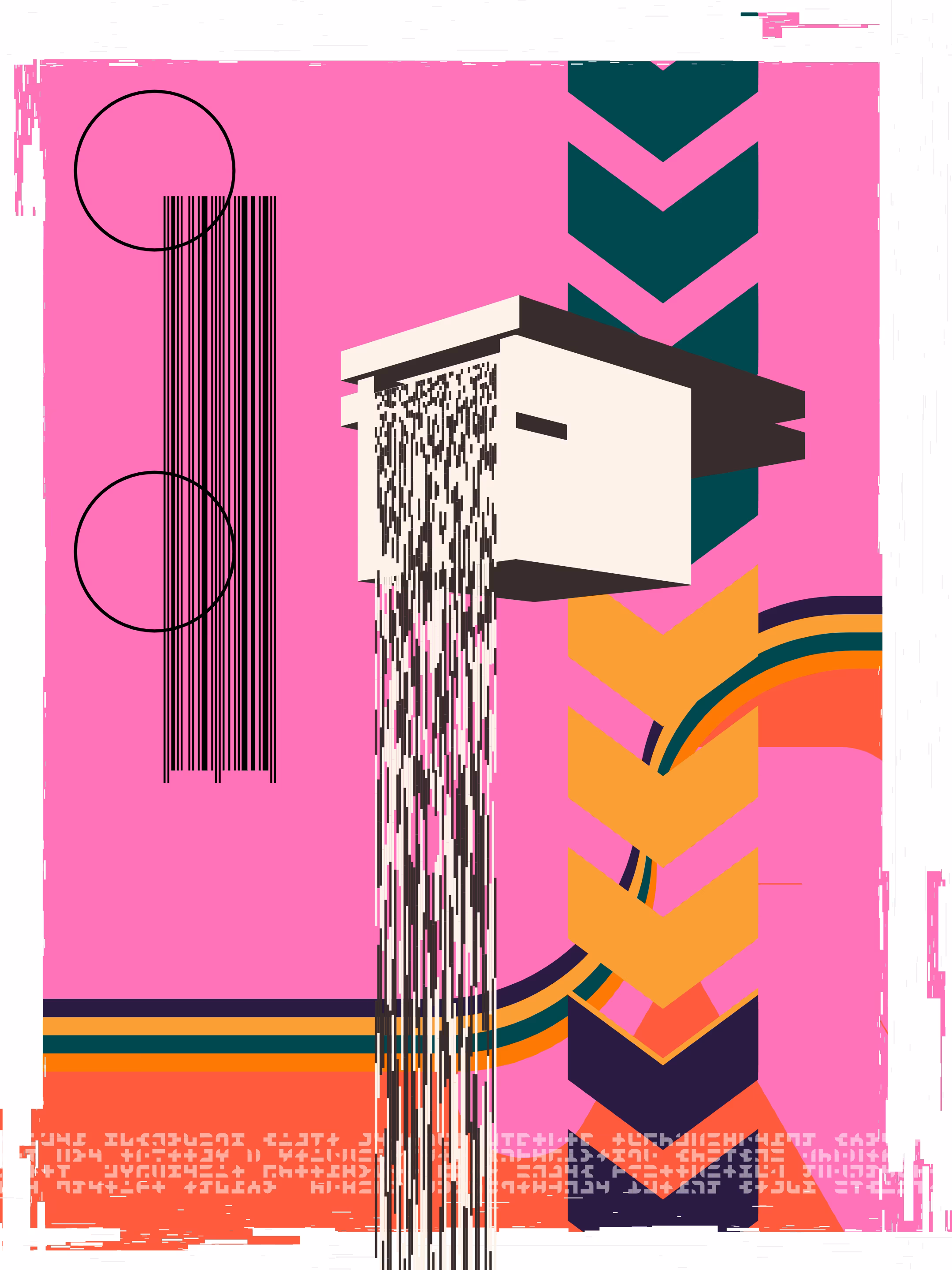 Take the futurism of mid-1990s graphic design, merged with the fake-nostalgia vaporwave of a reimagining of Win95, channeled through the lens of modern generative art and you get FALLiNGWATER. Swapping Jolt Cola for Green Tea, Coral Draw and Photoshop 2.5 for code and a single poster design for an infinite number of variations, Daniel digs back into what made him love graphic design in the first place for his entry to the Flatlands group show.